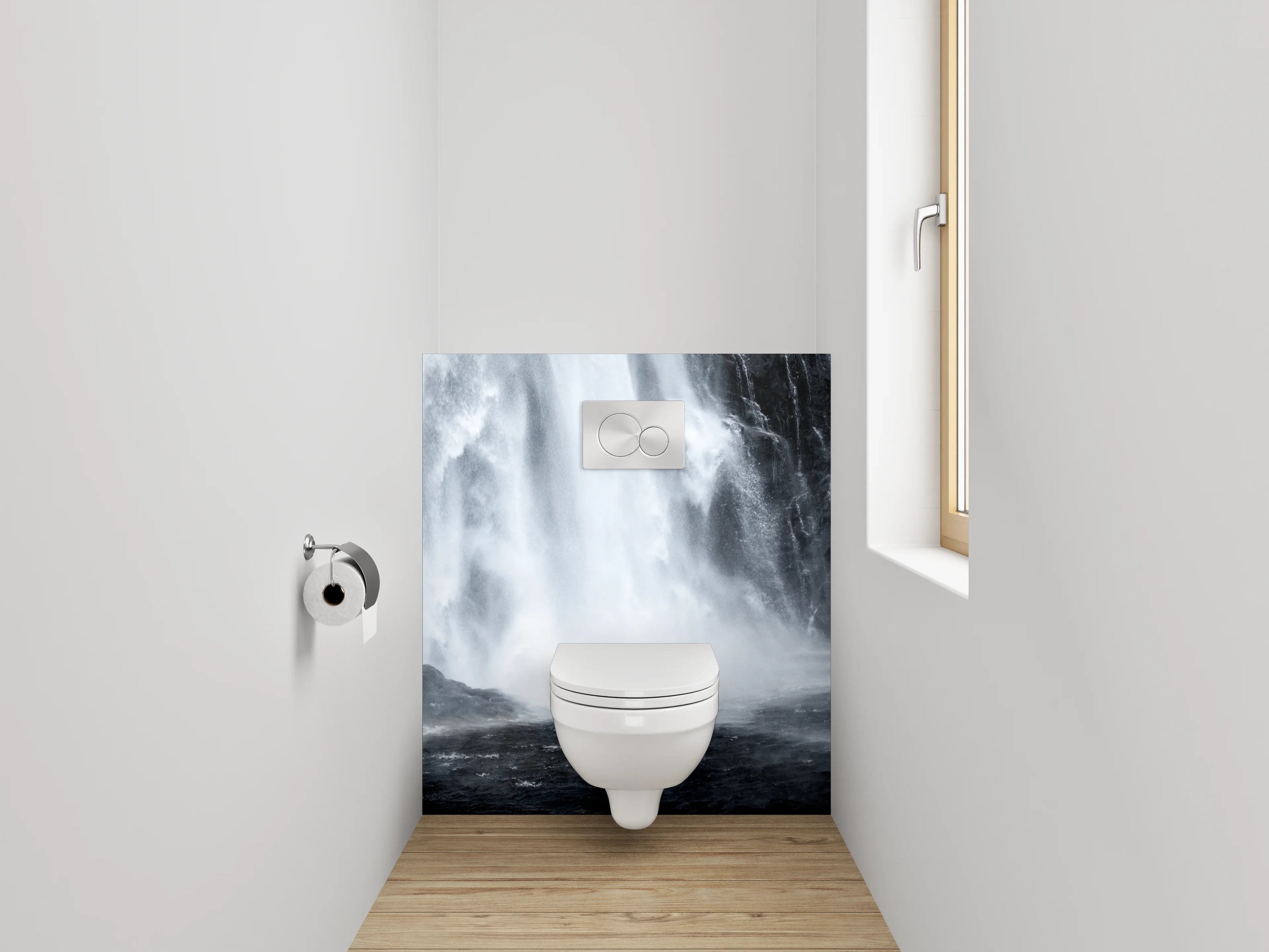WC-Rückwand - Weiß-grauer Wasserfall-Naturprint
