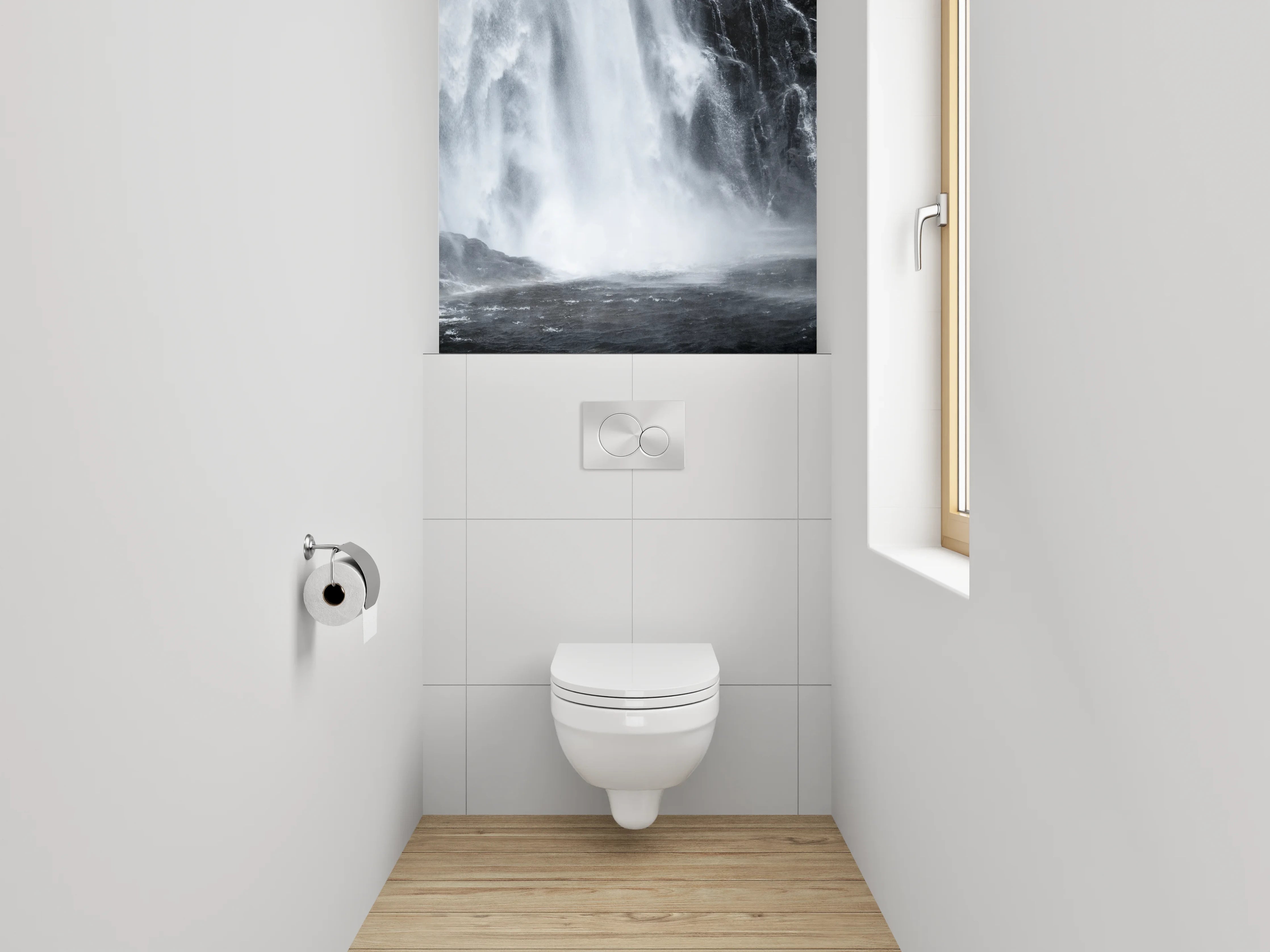 WC-Rückwand - Weiß-grauer Wasserfall-Naturprint