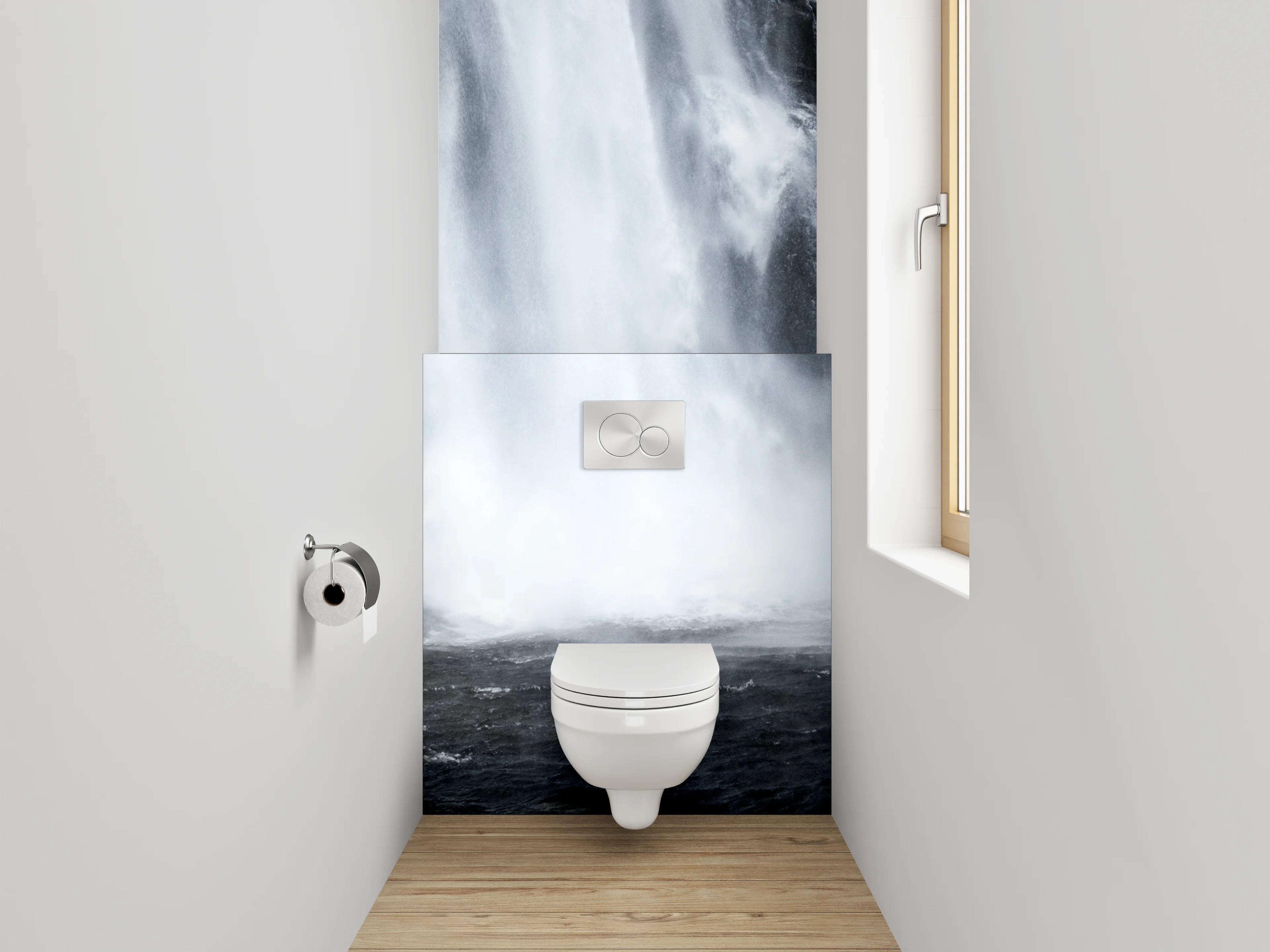 WC-Rückwand - Weiß-grauer Wasserfall-Naturprint