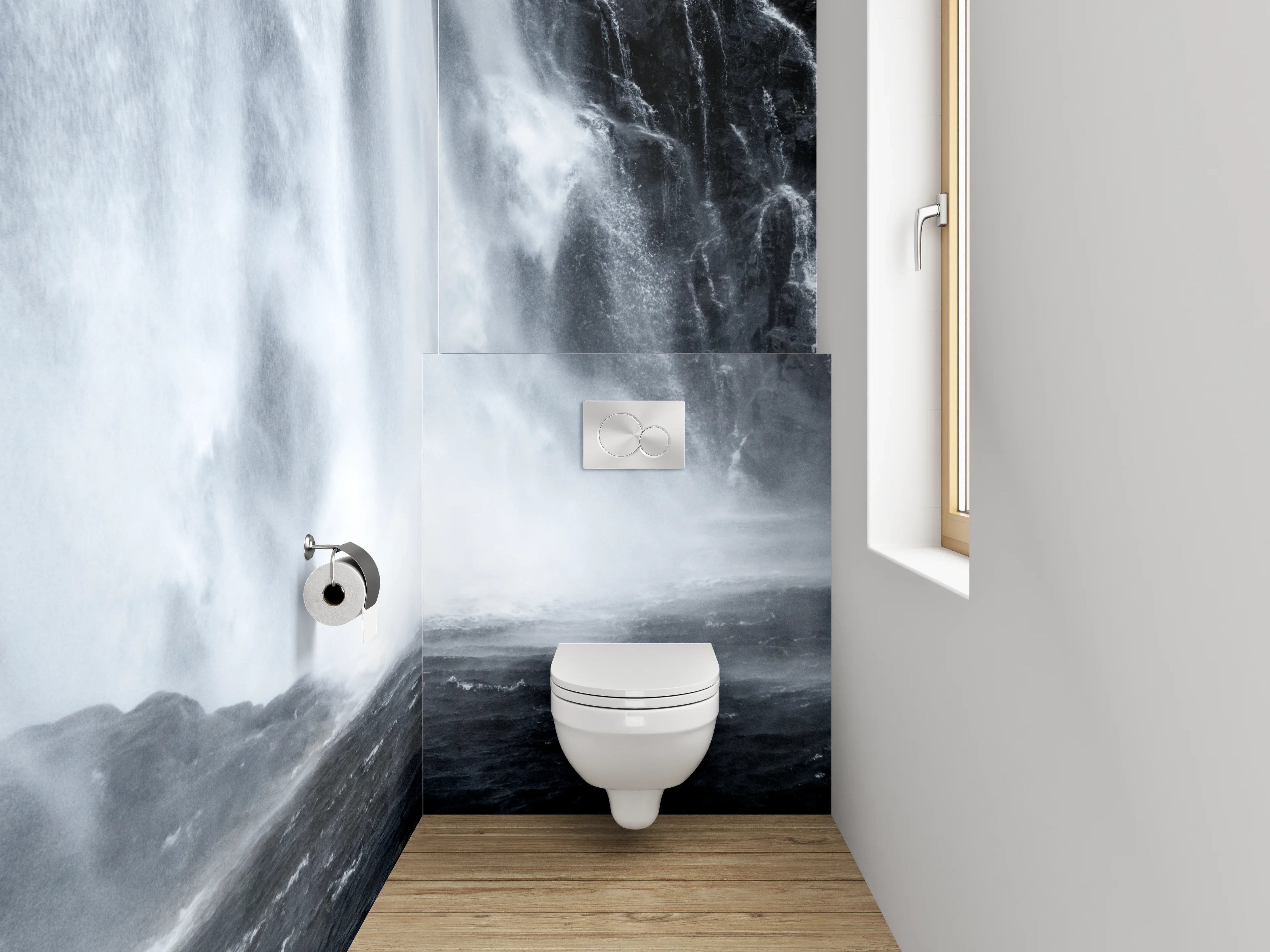 WC-Rückwand - Weiß-grauer Wasserfall-Naturprint