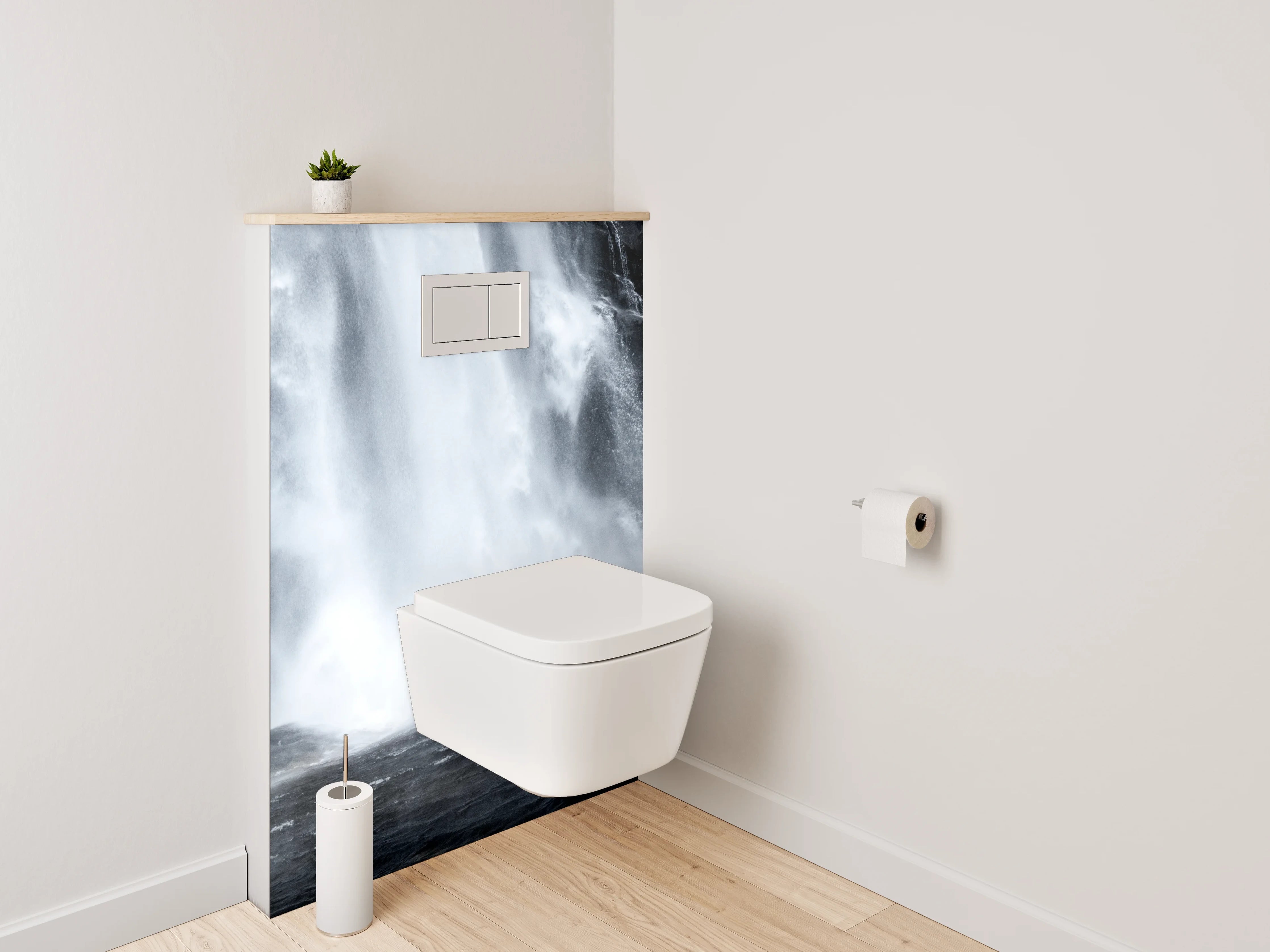 WC-Rückwand - Weiß-grauer Wasserfall-Naturprint