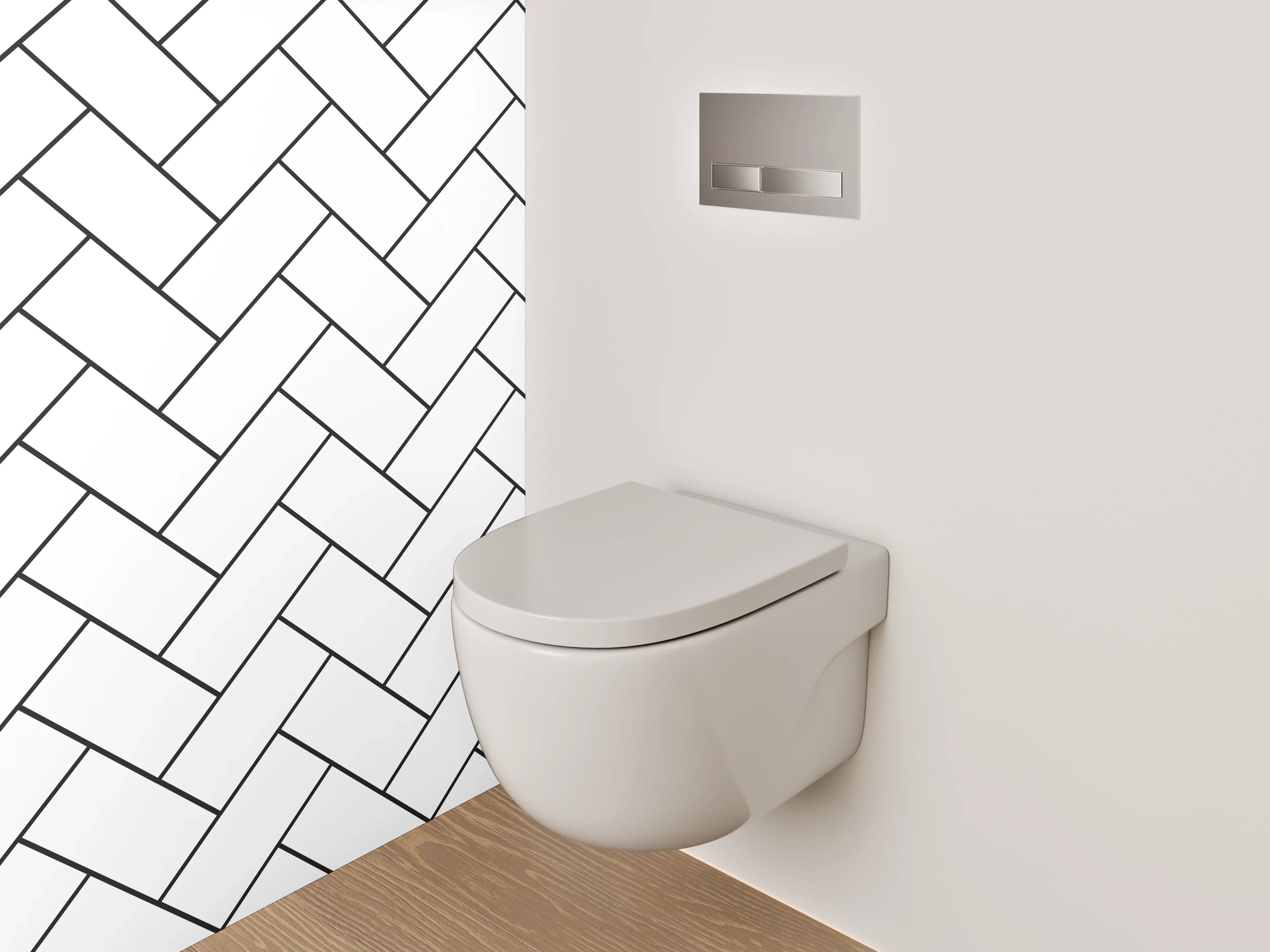 WC-Rückwand - Weiß-graues Fischgrätmuster Fliesen-Optik