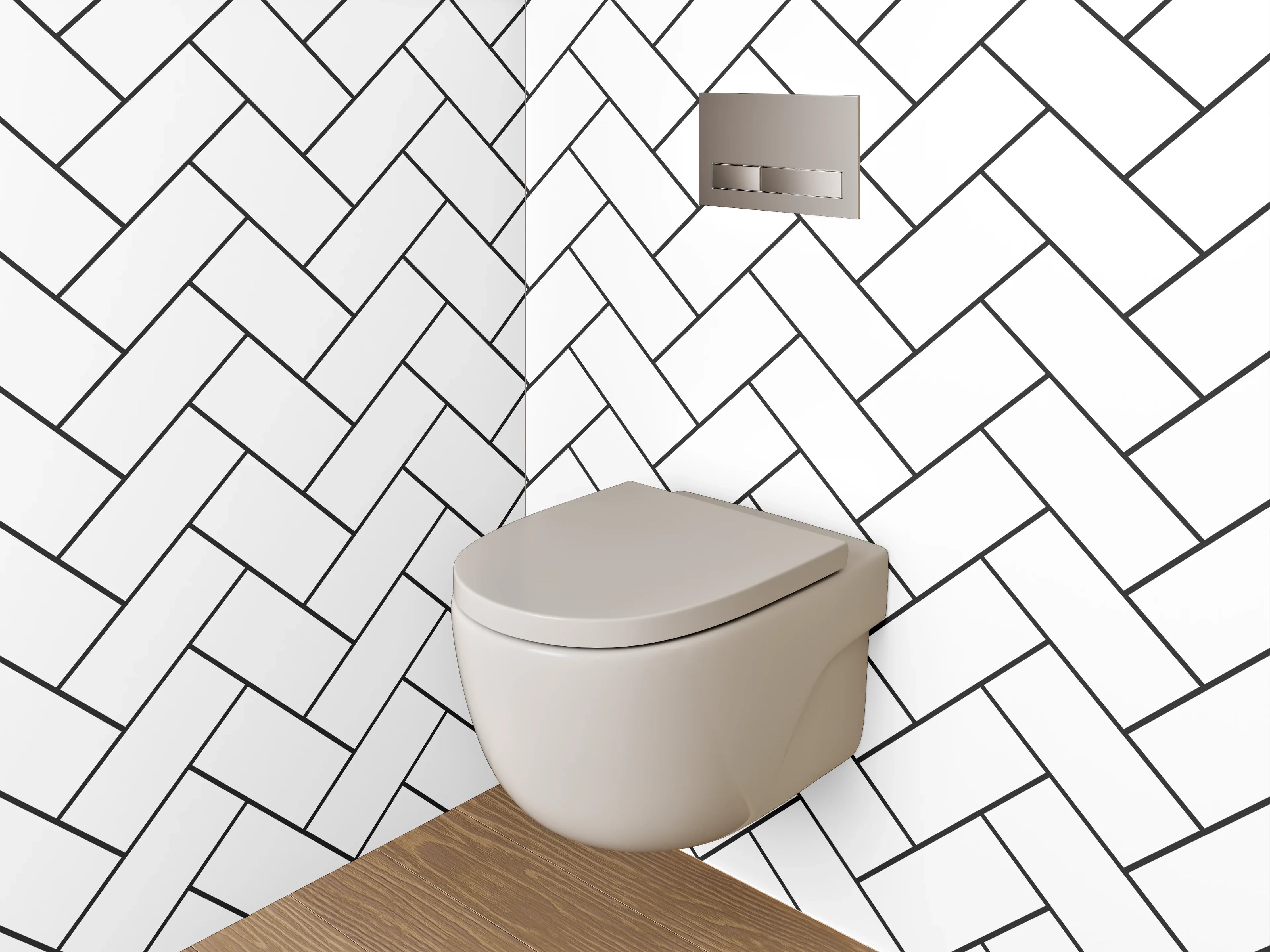 WC-Rückwand - Weiß-graues Fischgrätmuster Fliesen-Optik