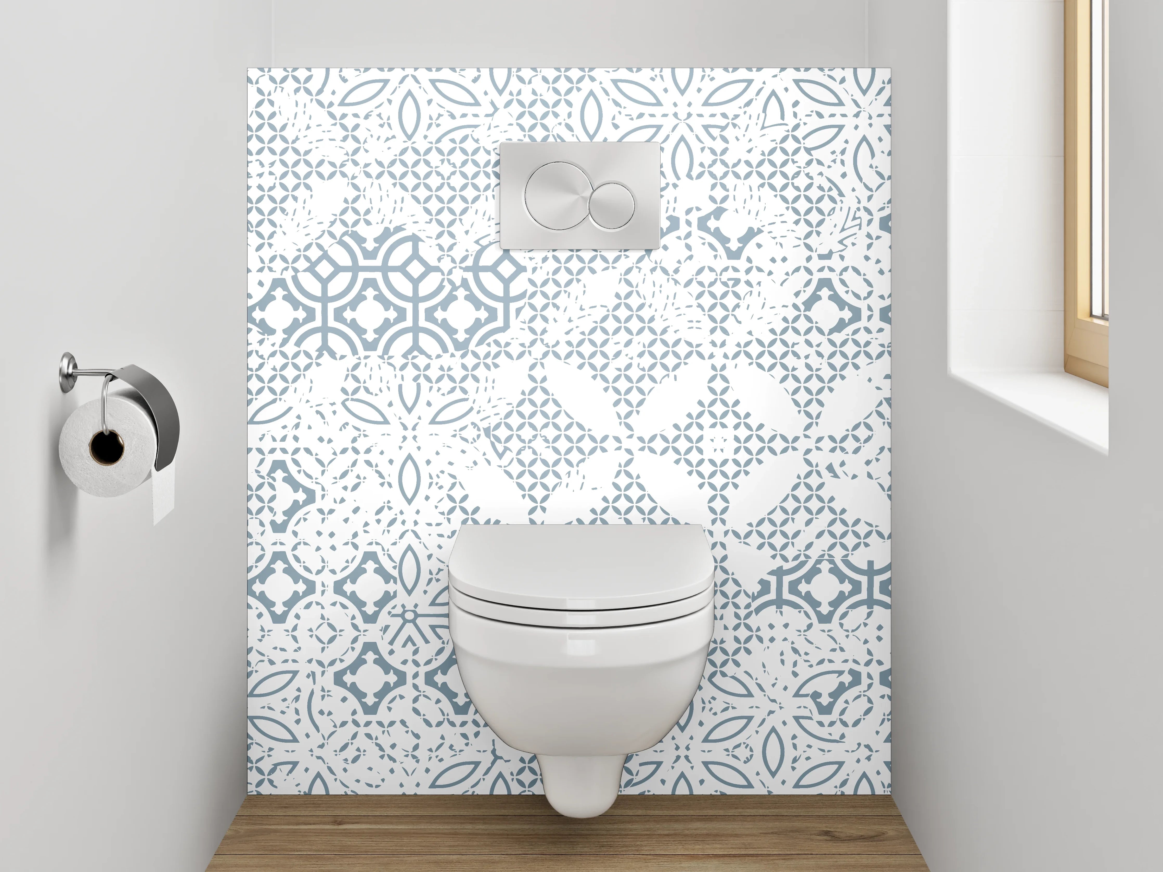 WC-Rückwand - Weiß-graues Fliesenmuster Mosaik Vintage Look