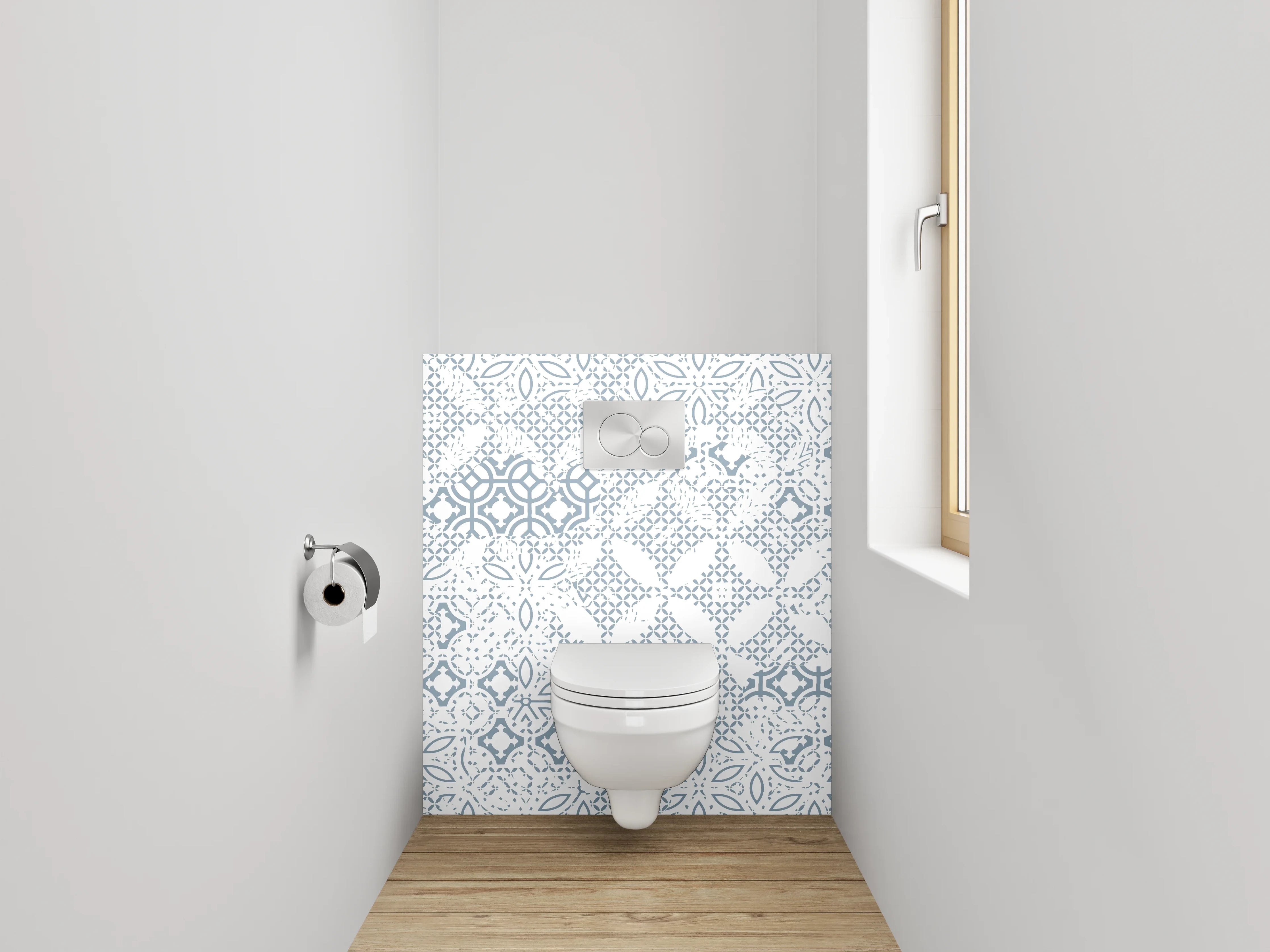 WC-Rückwand - Weiß-graues Fliesenmuster Mosaik Vintage Look