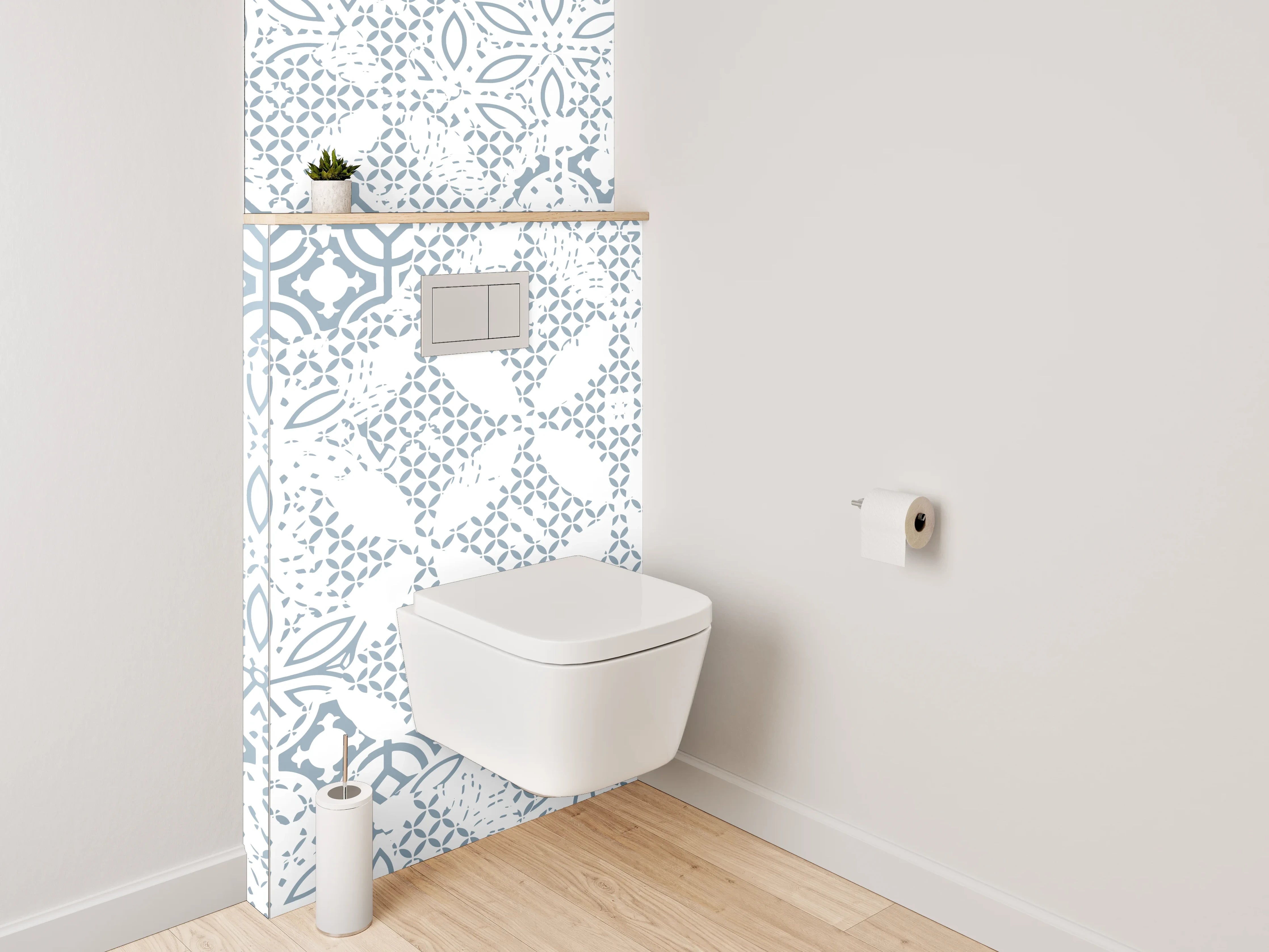 WC-Rückwand - Weiß-graues Fliesenmuster Mosaik Vintage Look