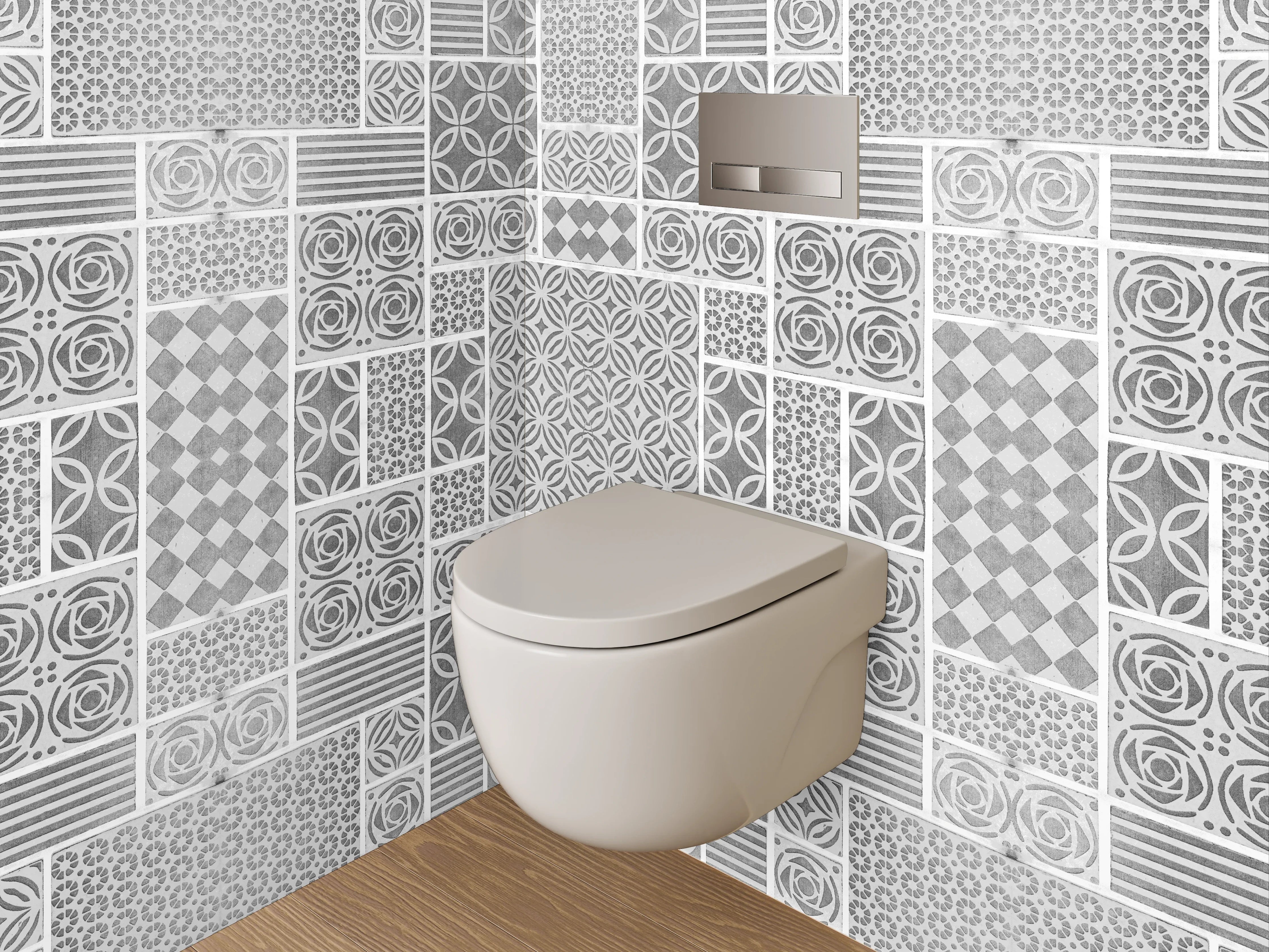 WC-Rückwand - Weiß-graues Kachelmuster Mosaikoptik