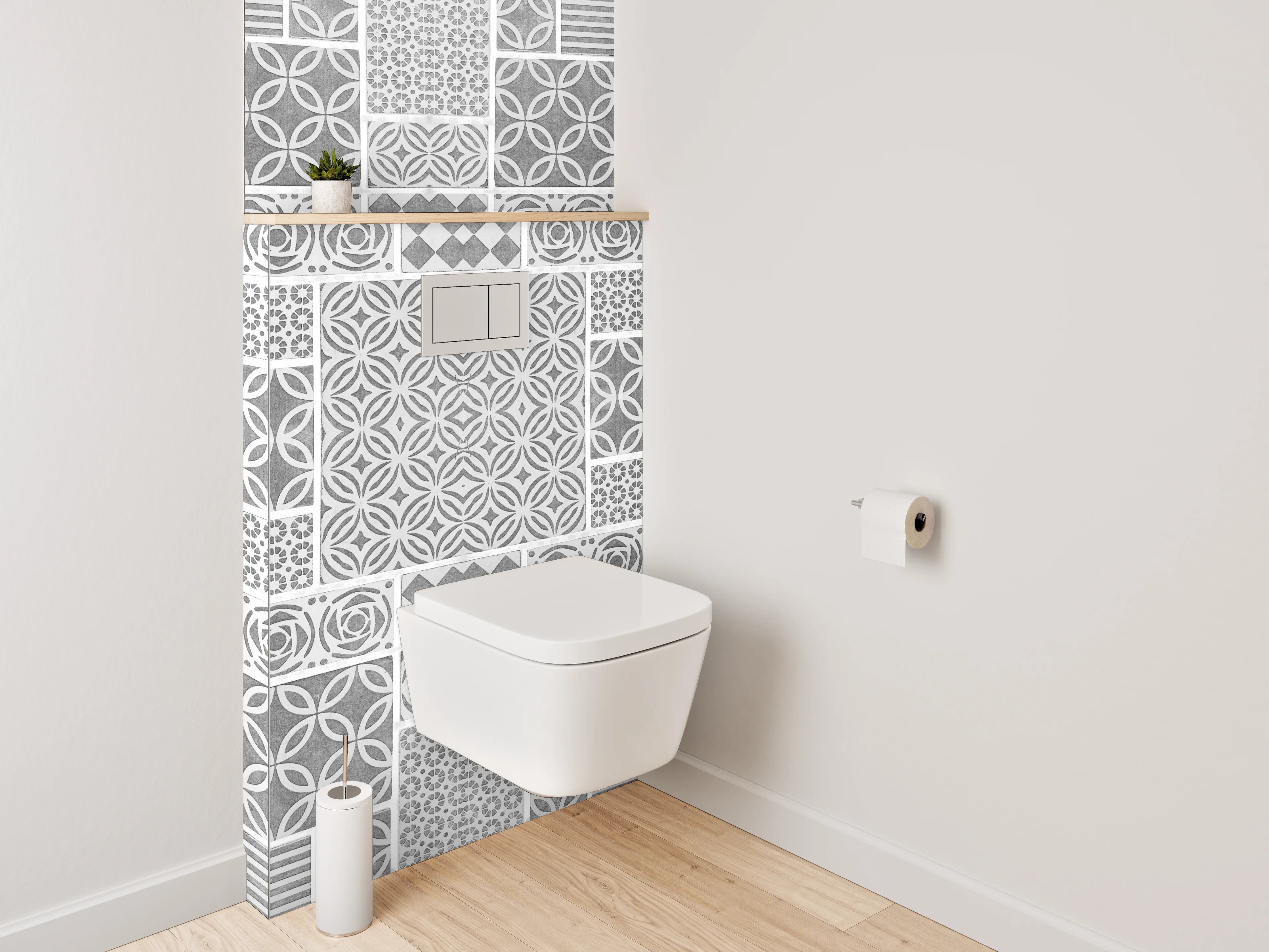 WC-Rückwand - Weiß-graues Kachelmuster Mosaikoptik
