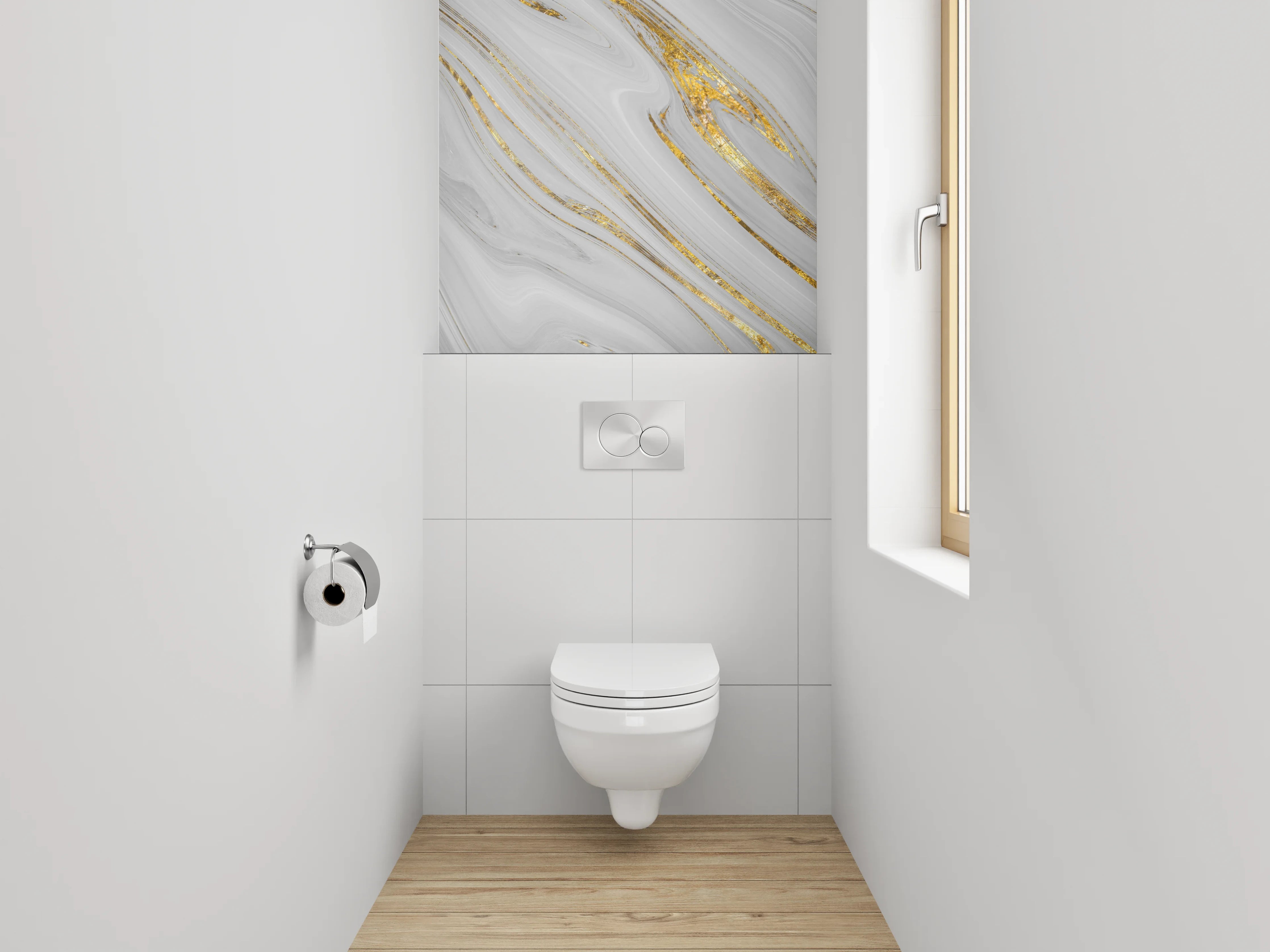 WC-Rückwand - Weiß-graues Marmor-Gold Muster
