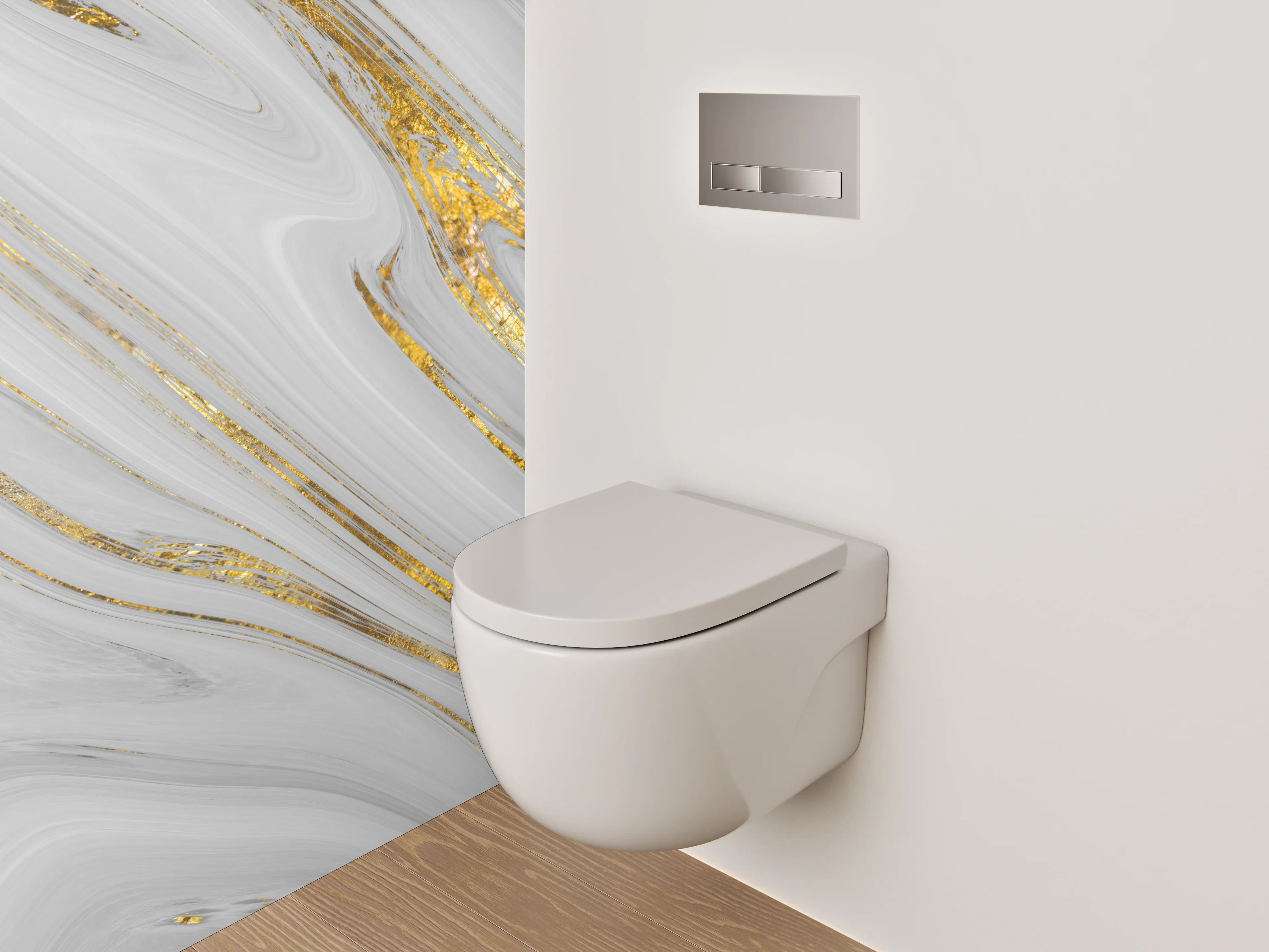 WC-Rückwand - Weiß-graues Marmor-Gold Muster