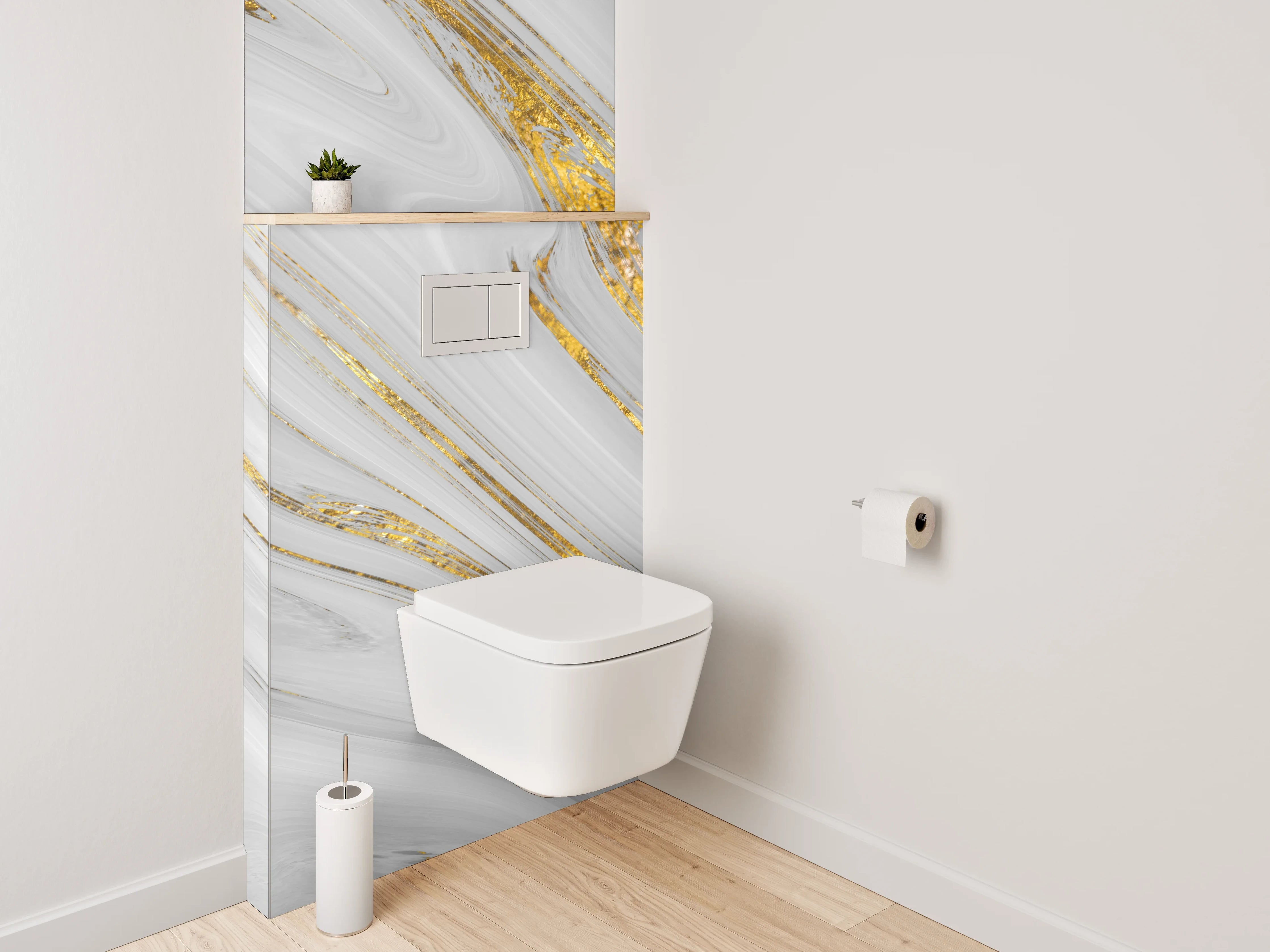 WC-Rückwand - Weiß-graues Marmor-Gold Muster