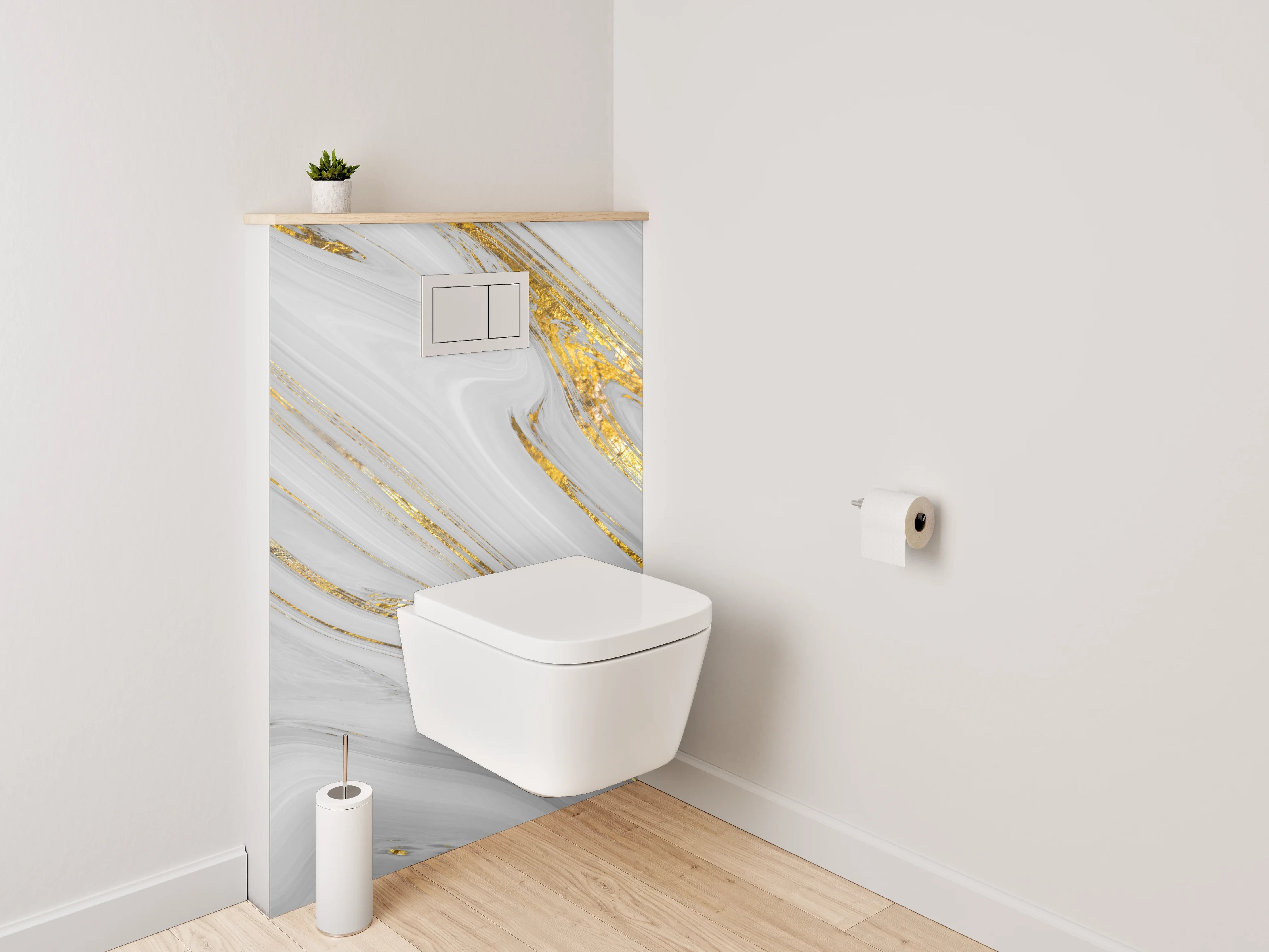 WC-Rückwand - Weiß-graues Marmor-Gold Muster