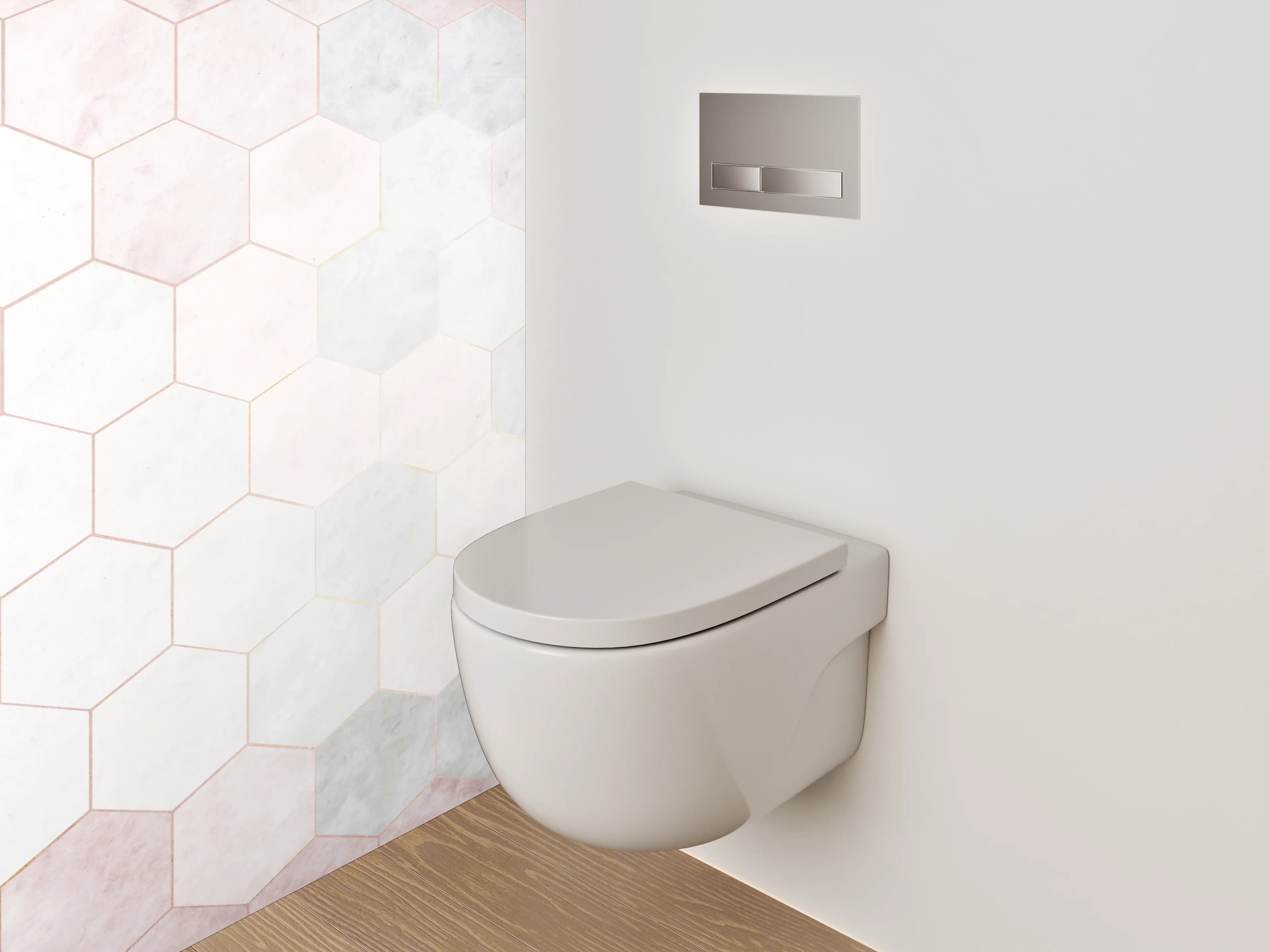 WC-Rückwand - Weiß-graues Marmor Hexagon Fliesenmuster