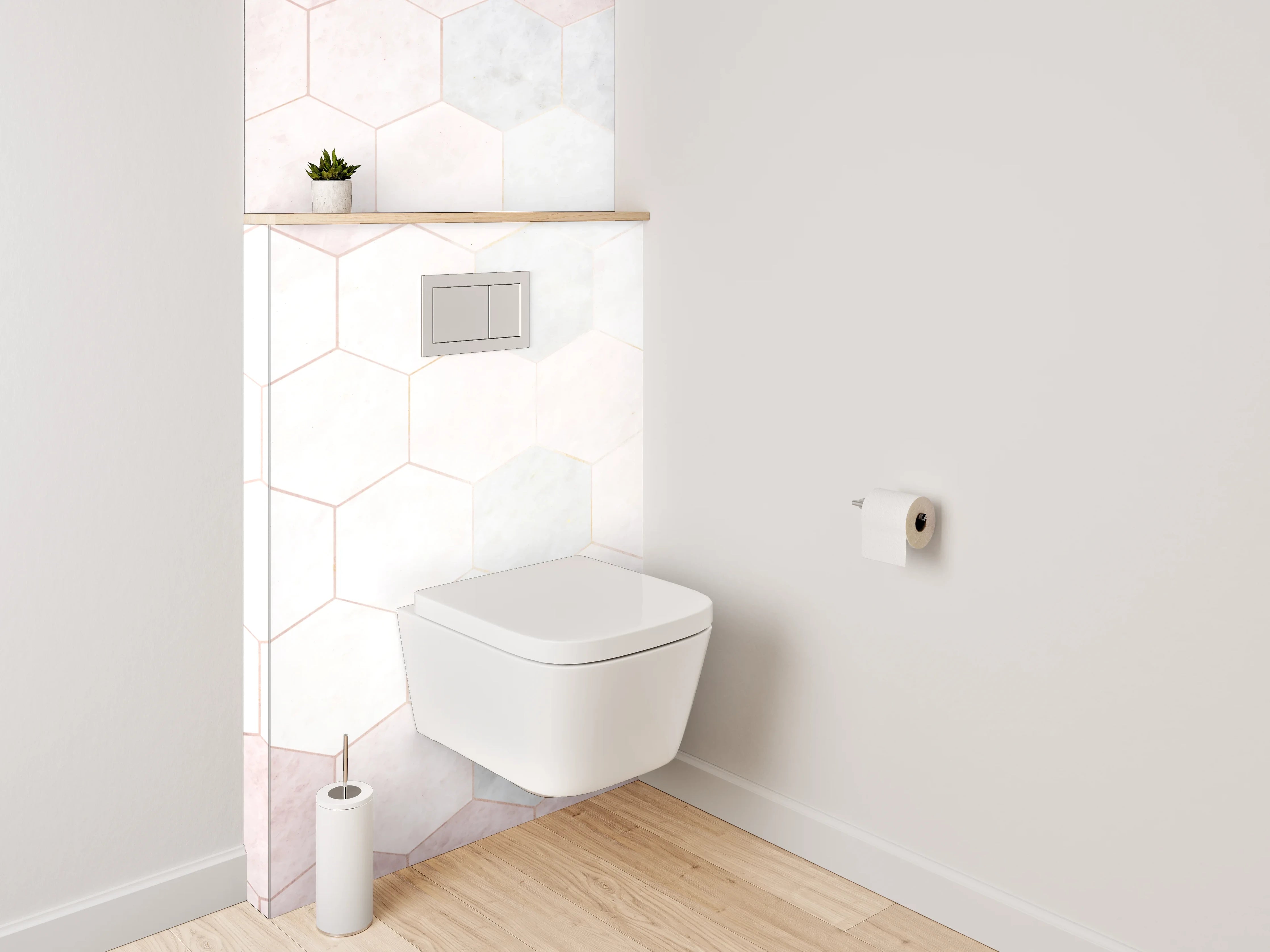 WC-Rückwand - Weiß-graues Marmor Hexagon Fliesenmuster