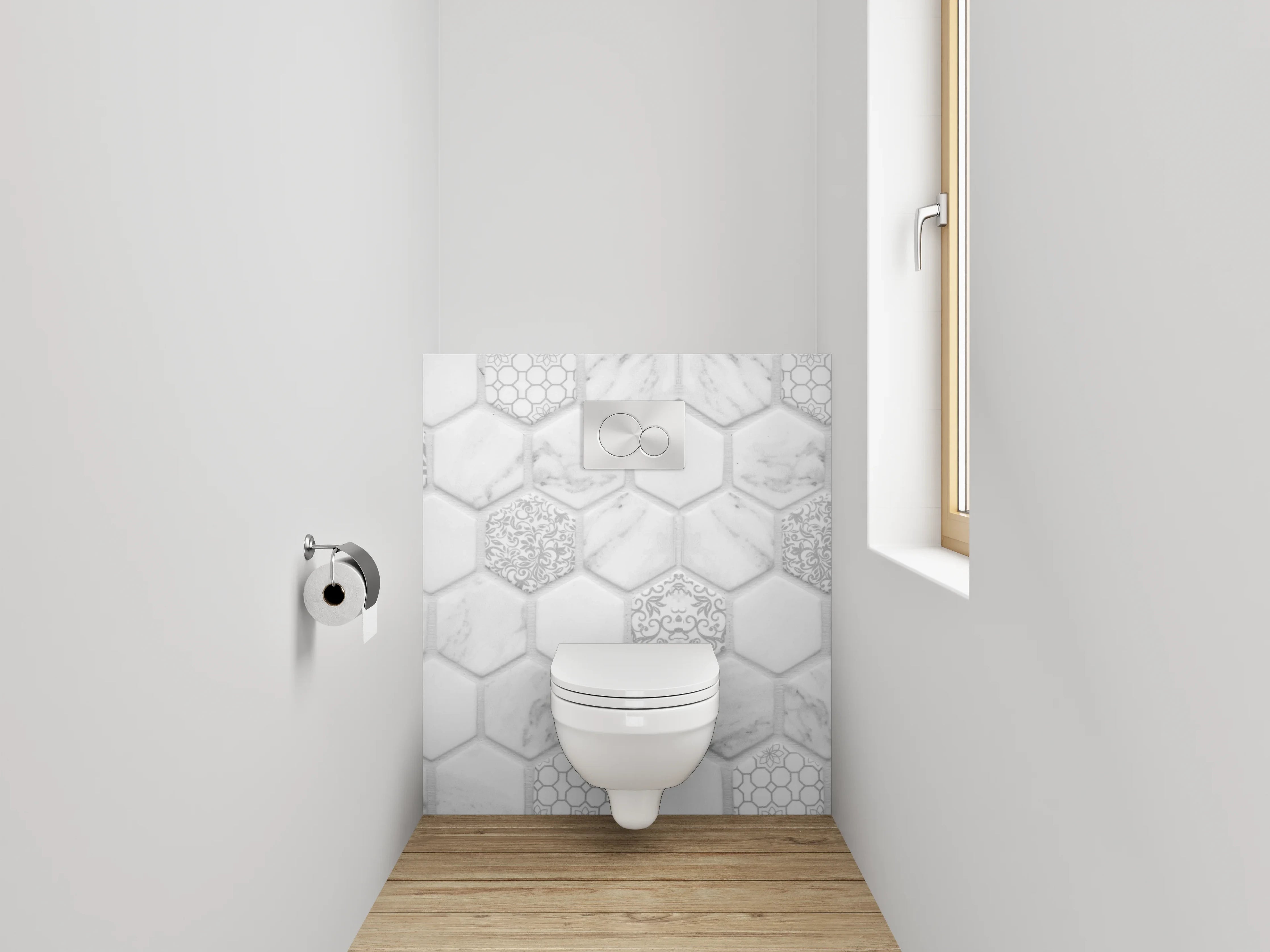 WC-Rückwand - Weiß-graues Marmor Mosaik Hexagon