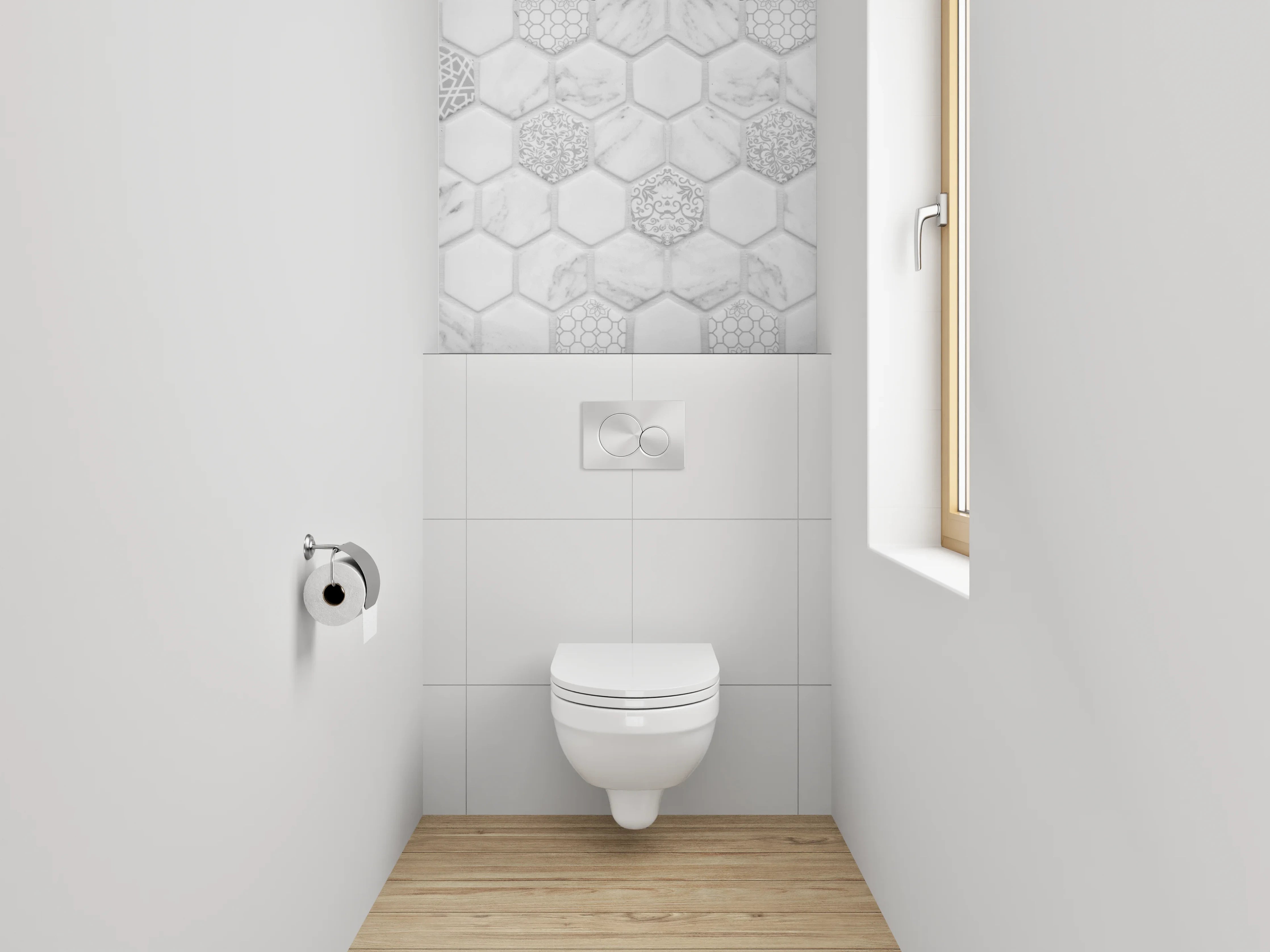 WC-Rückwand - Weiß-graues Marmor Mosaik Hexagon