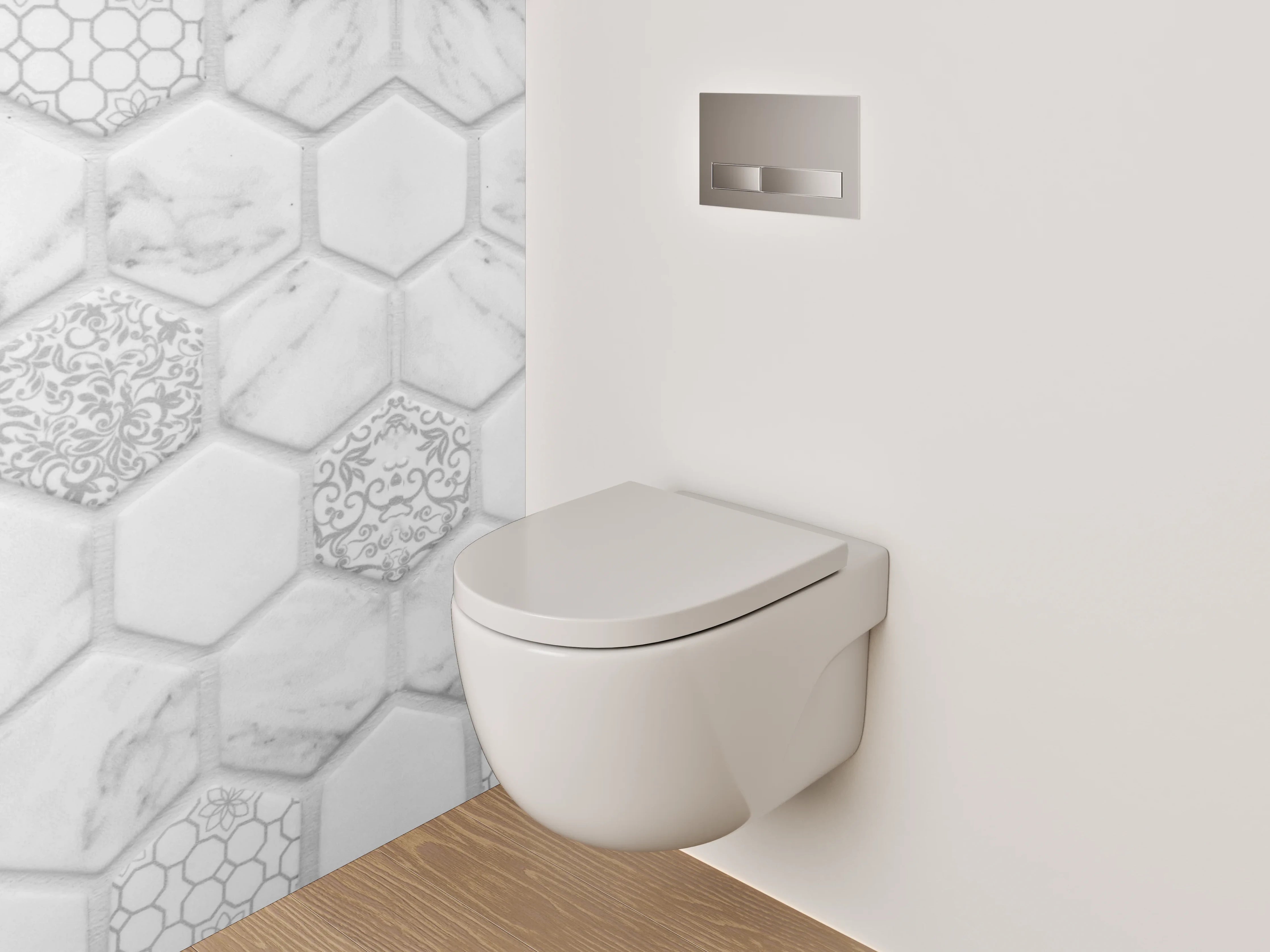 WC-Rückwand - Weiß-graues Marmor Mosaik Hexagon