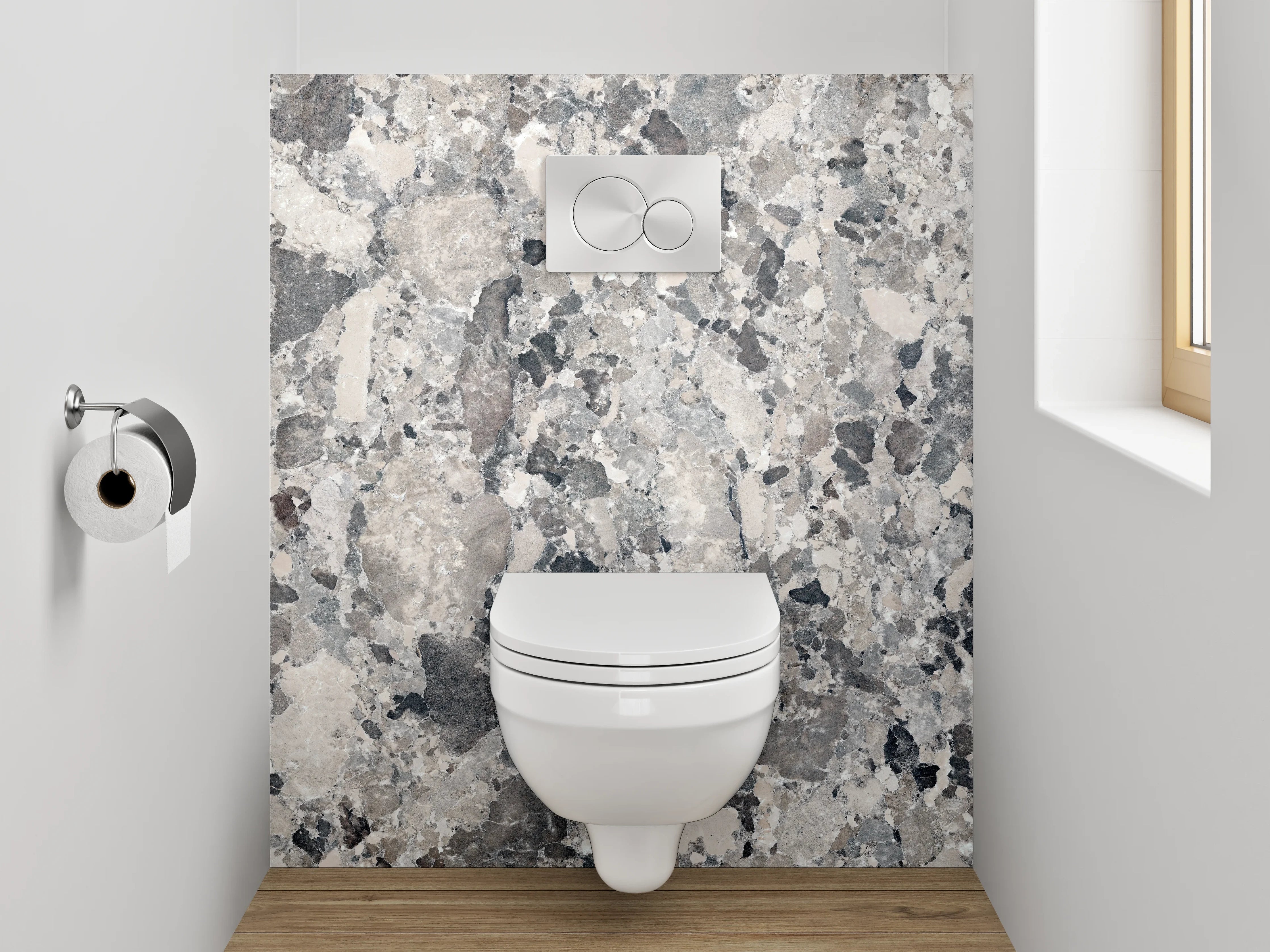 WC-Rückwand - Weiß-graues Marmor-Muster