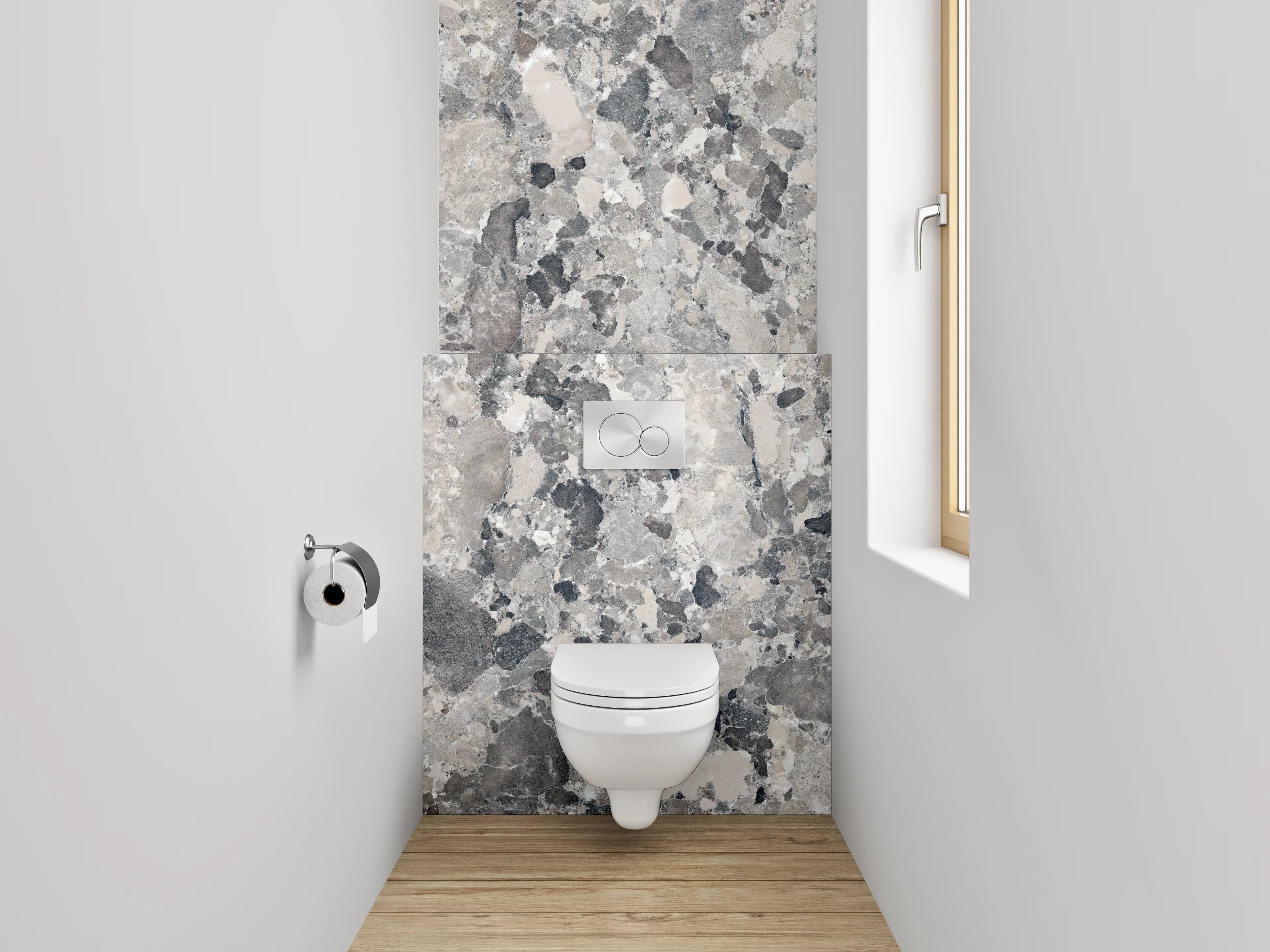 WC-Rückwand - Weiß-graues Marmor-Muster