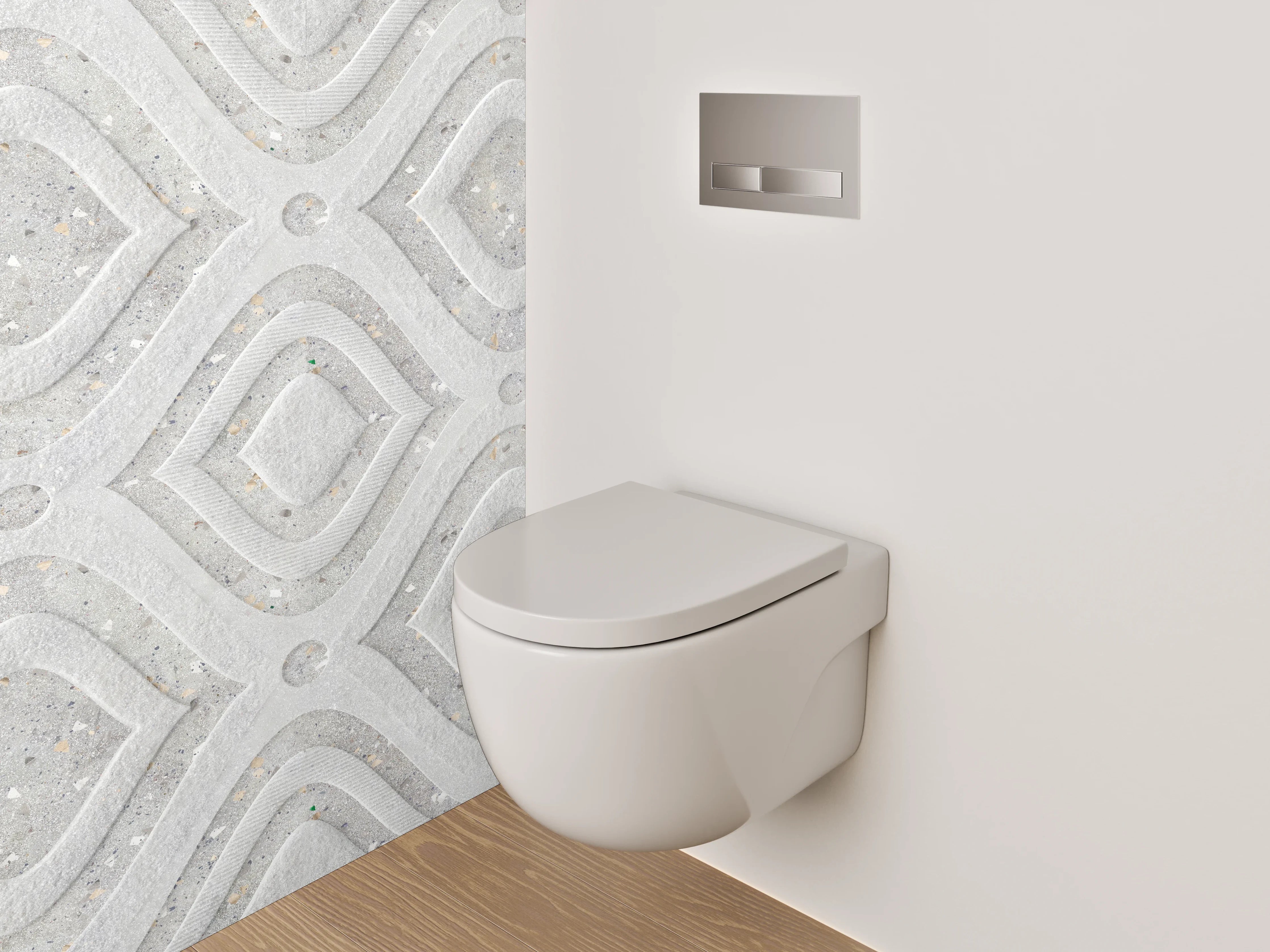 WC-Rückwand - Weiß-graues Mosaikmuster in Marmoroptik