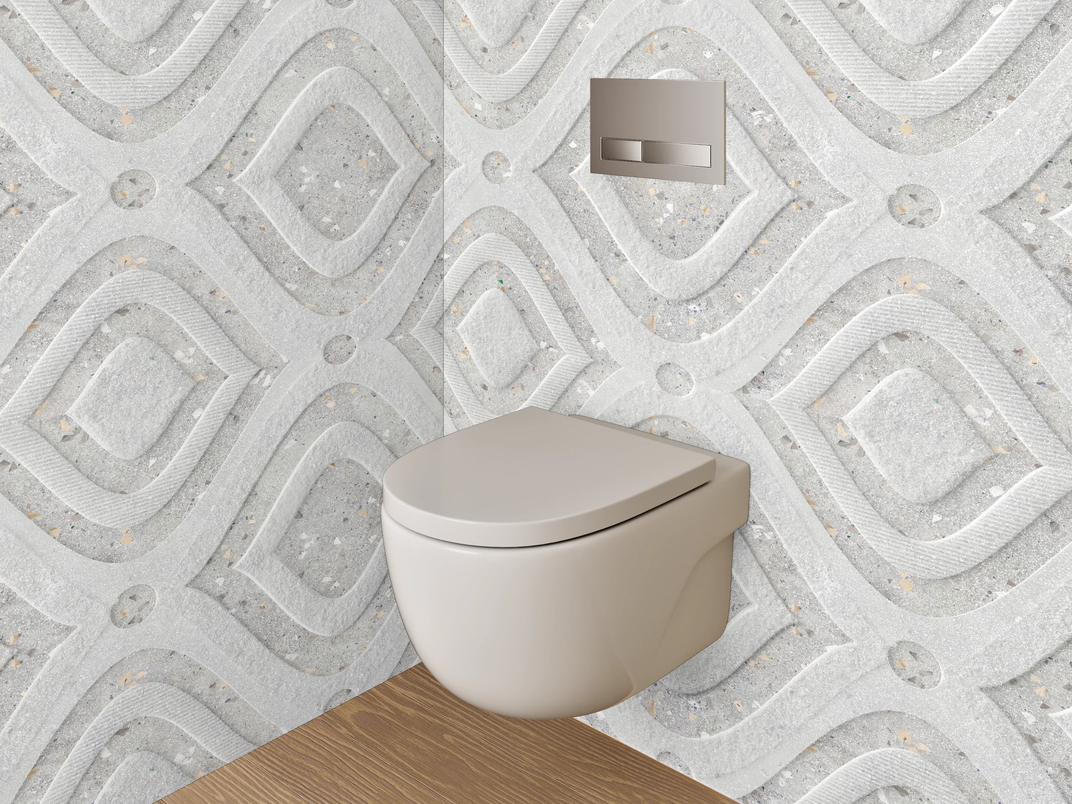 WC-Rückwand - Weiß-graues Mosaikmuster in Marmoroptik