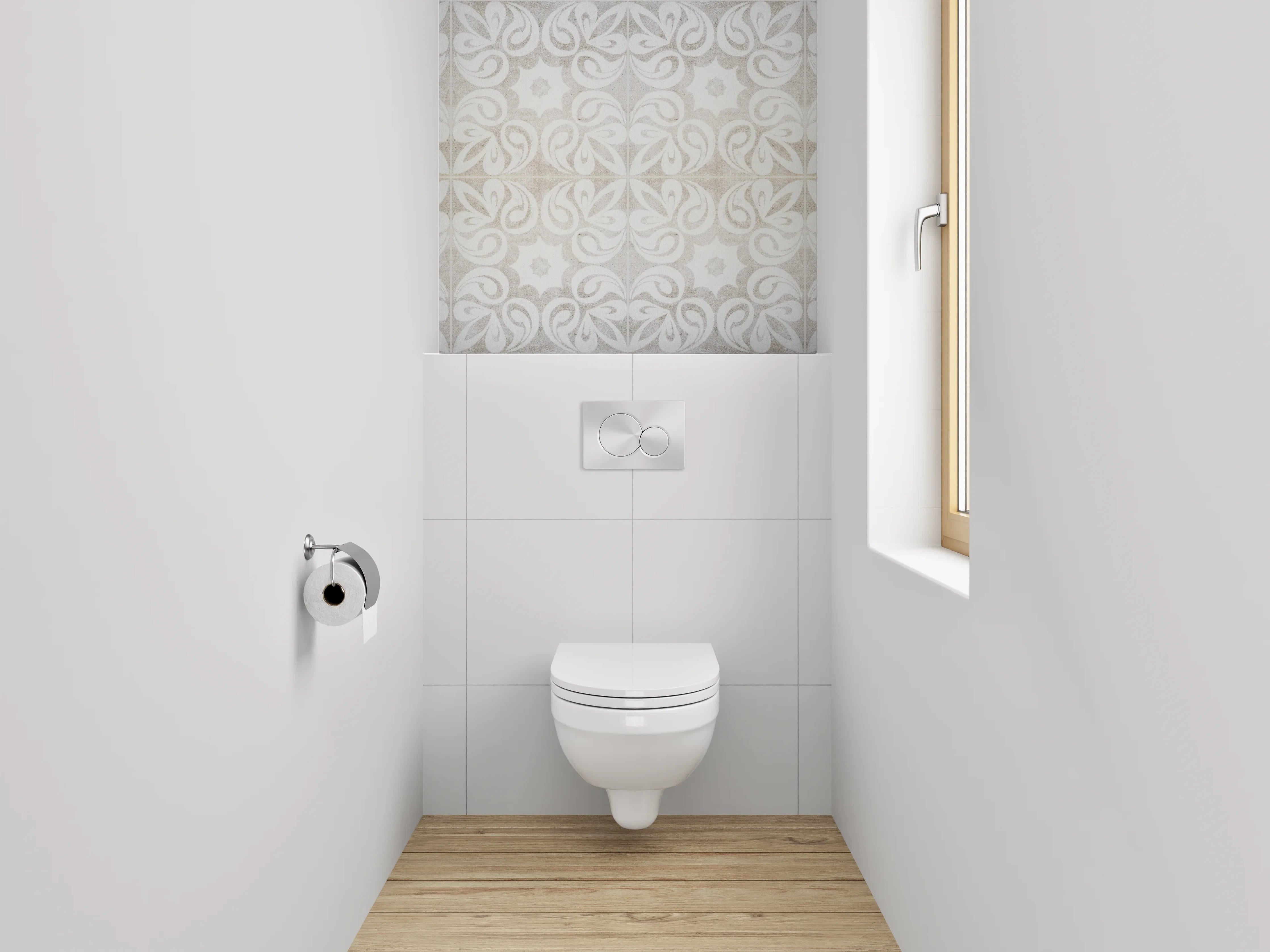 WC-Rückwand - Weiß-graues Ornament-Muster Marmoroptik