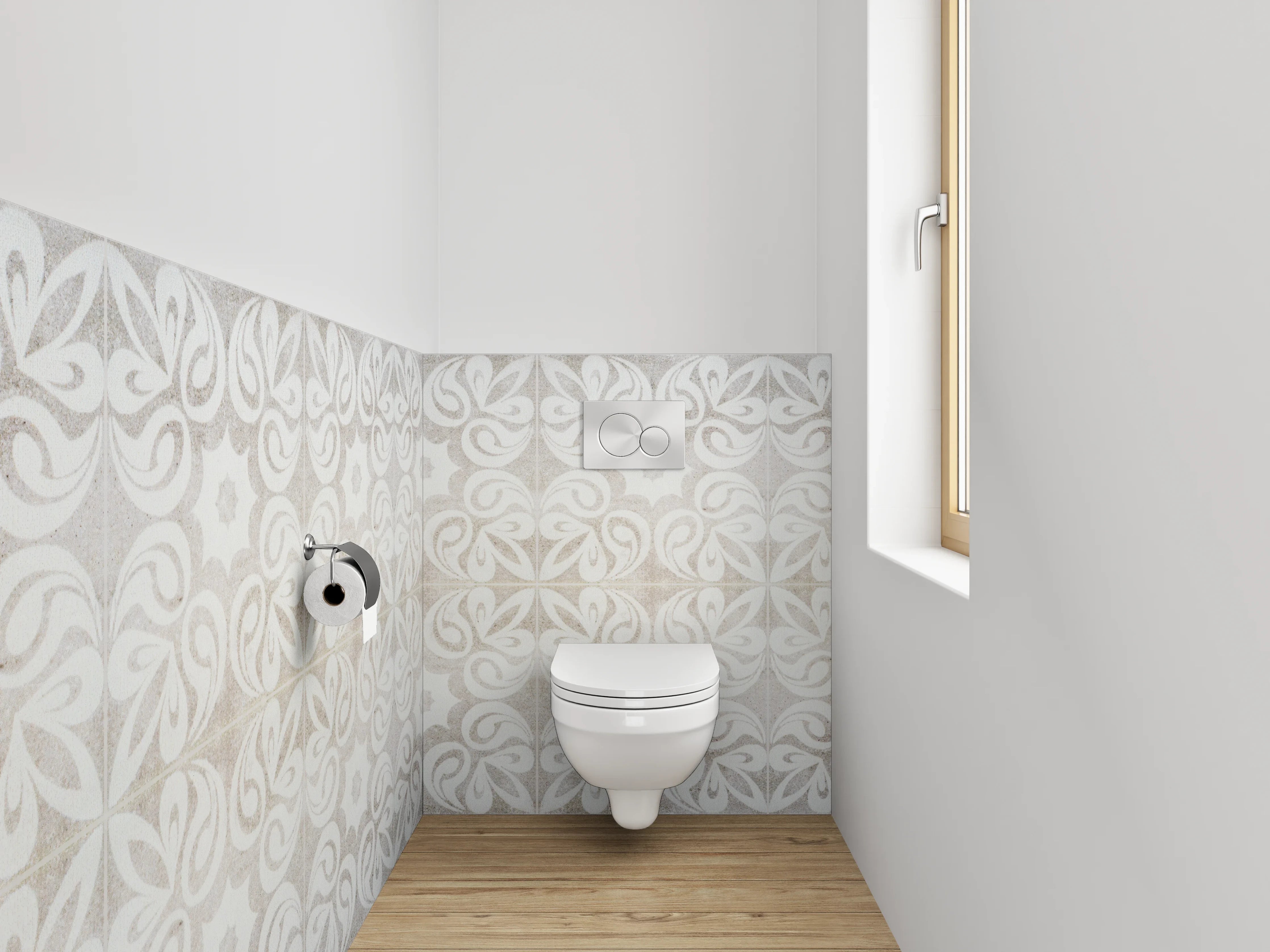 WC-Rückwand - Weiß-graues Ornament-Muster Marmoroptik
