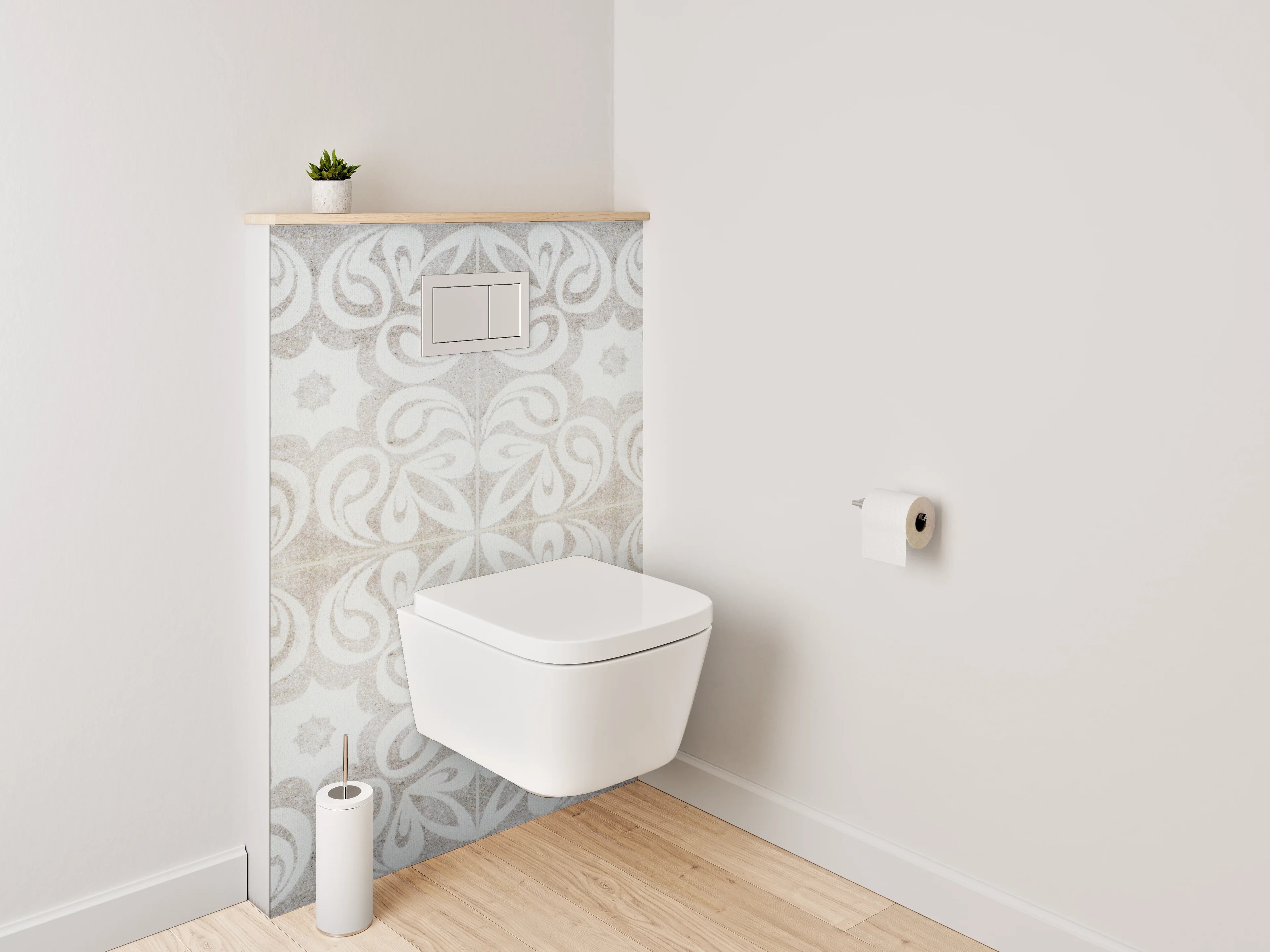 WC-Rückwand - Weiß-graues Ornament-Muster Marmoroptik