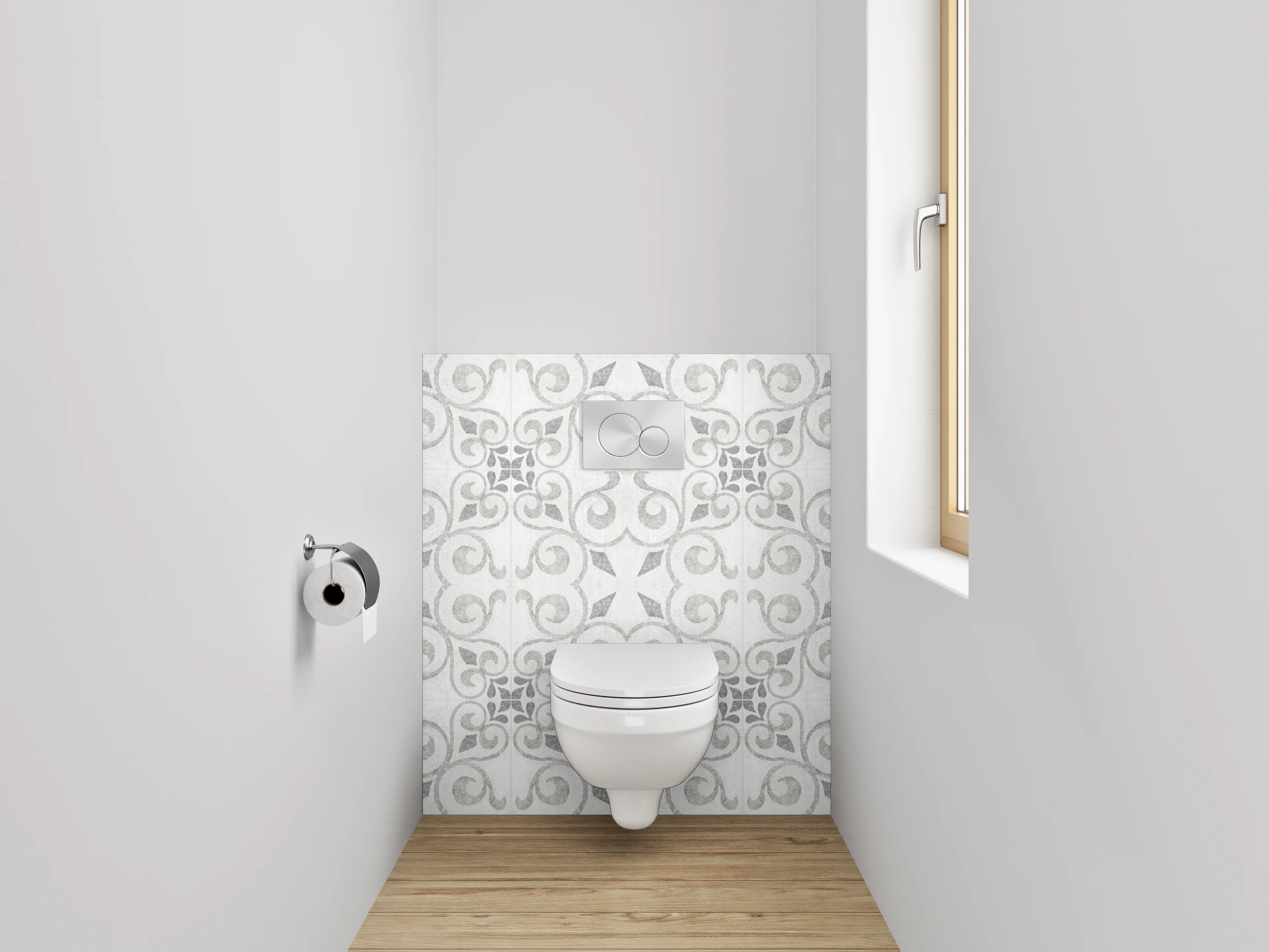 WC-Rückwand - Weiß-graues Ornament Muster