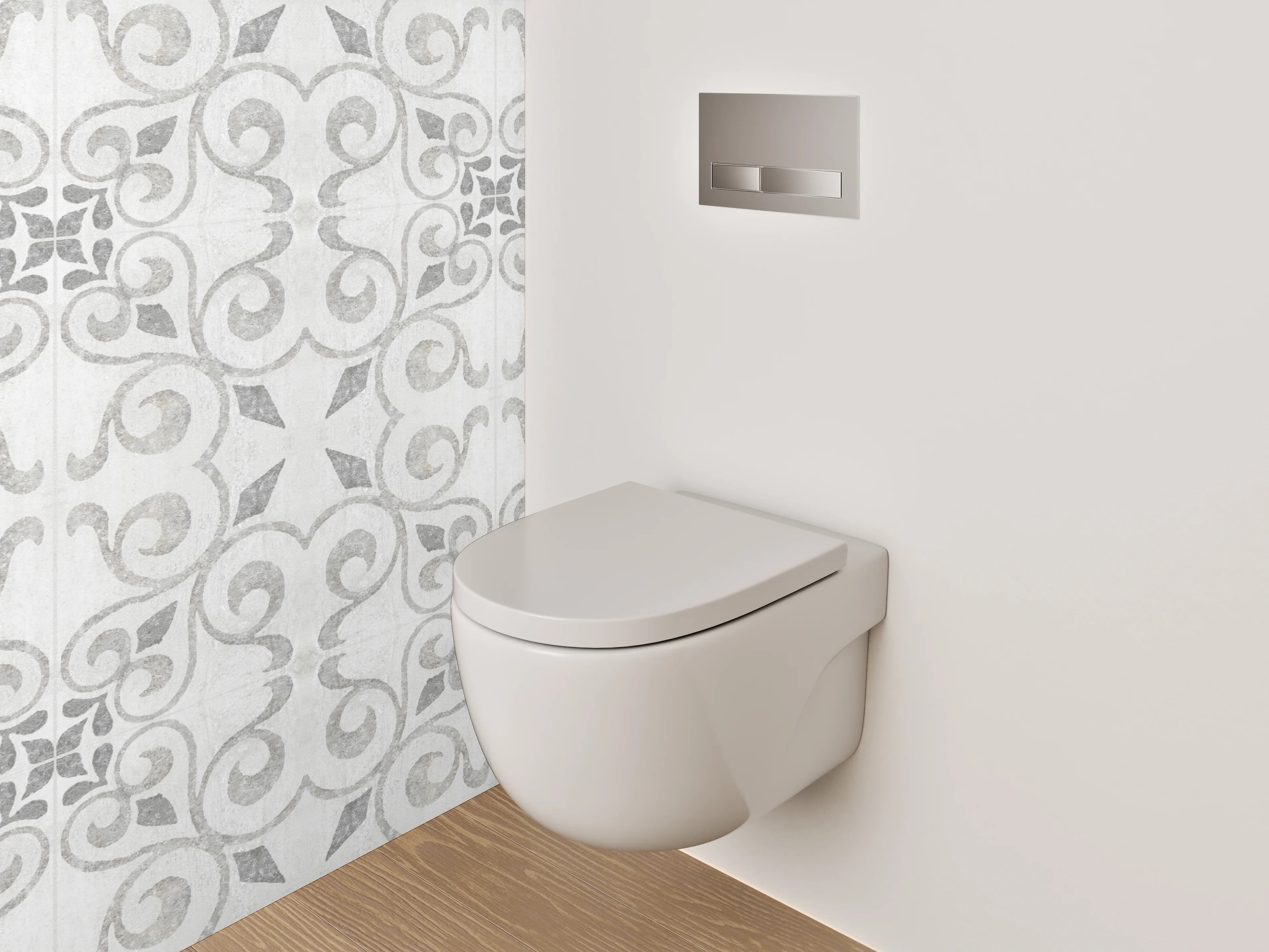 WC-Rückwand - Weiß-graues Ornament Muster