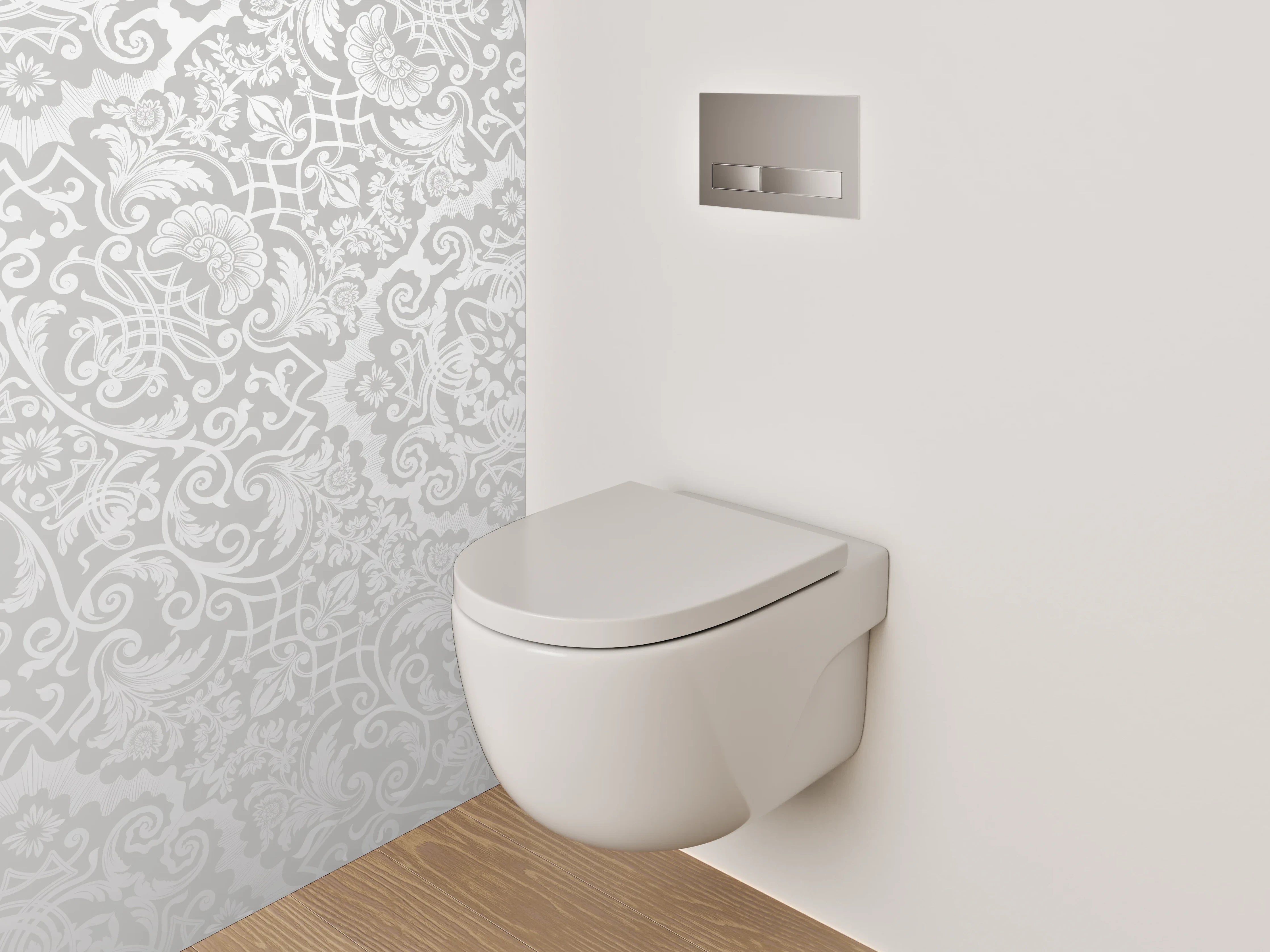 WC-Rückwand - Weiß-graues Ornament Muster Wanddesign