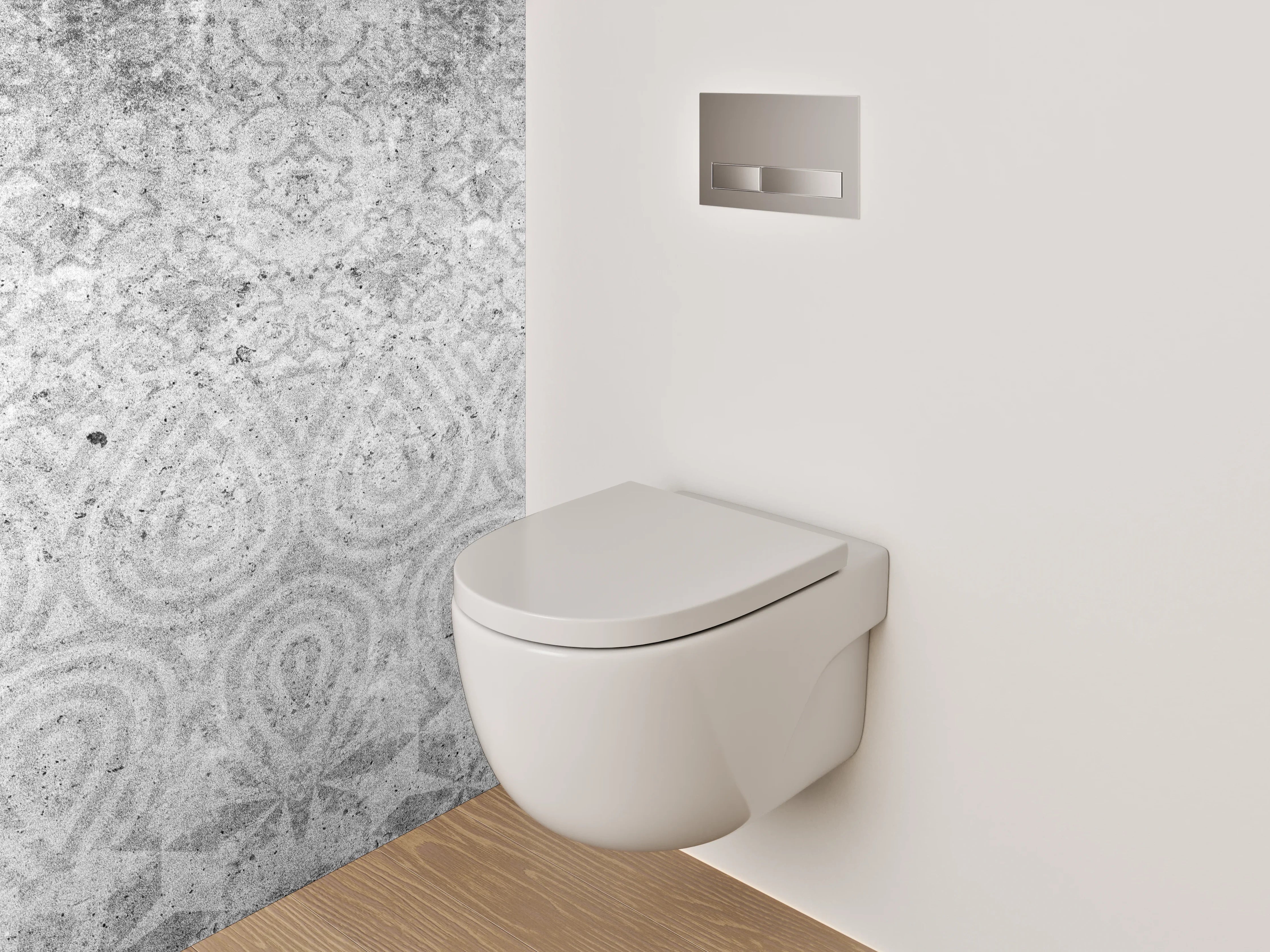 WC-Rückwand - Weiß-graues Ornament-Muster in Marmor-Optik