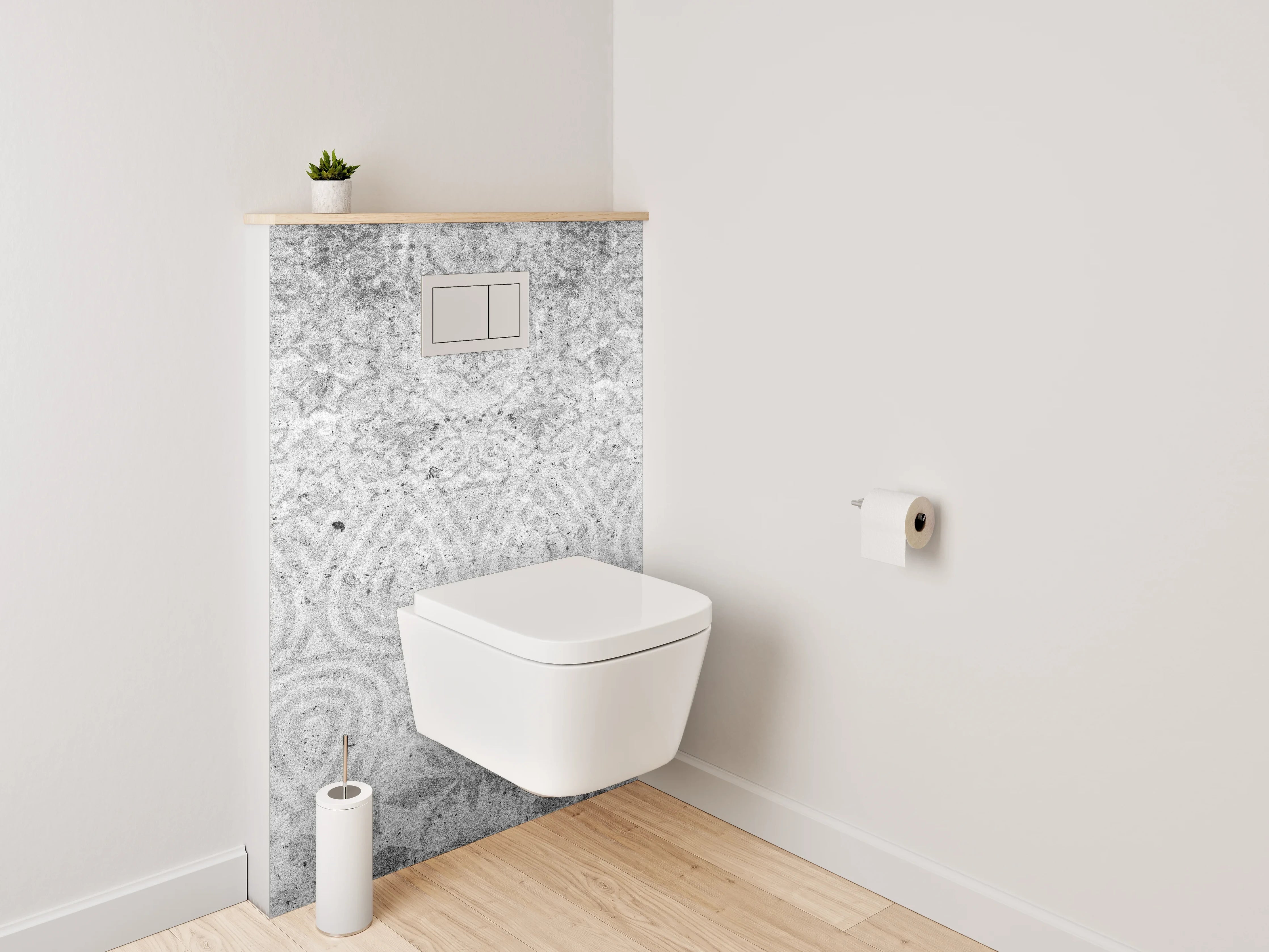 WC-Rückwand - Weiß-graues Ornament-Muster in Marmor-Optik
