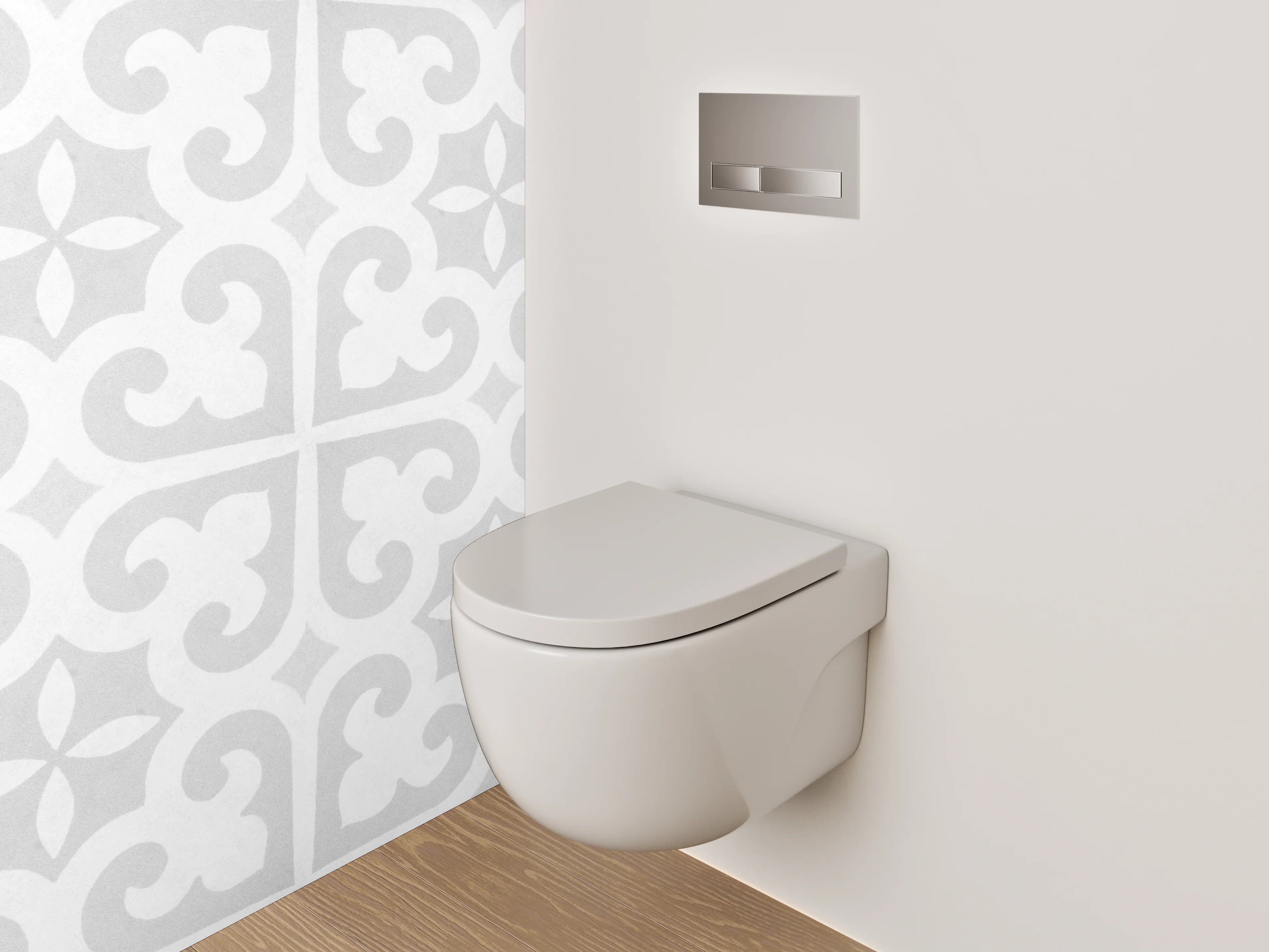 WC-Rückwand - Weiß-graues Ornament-Muster modern