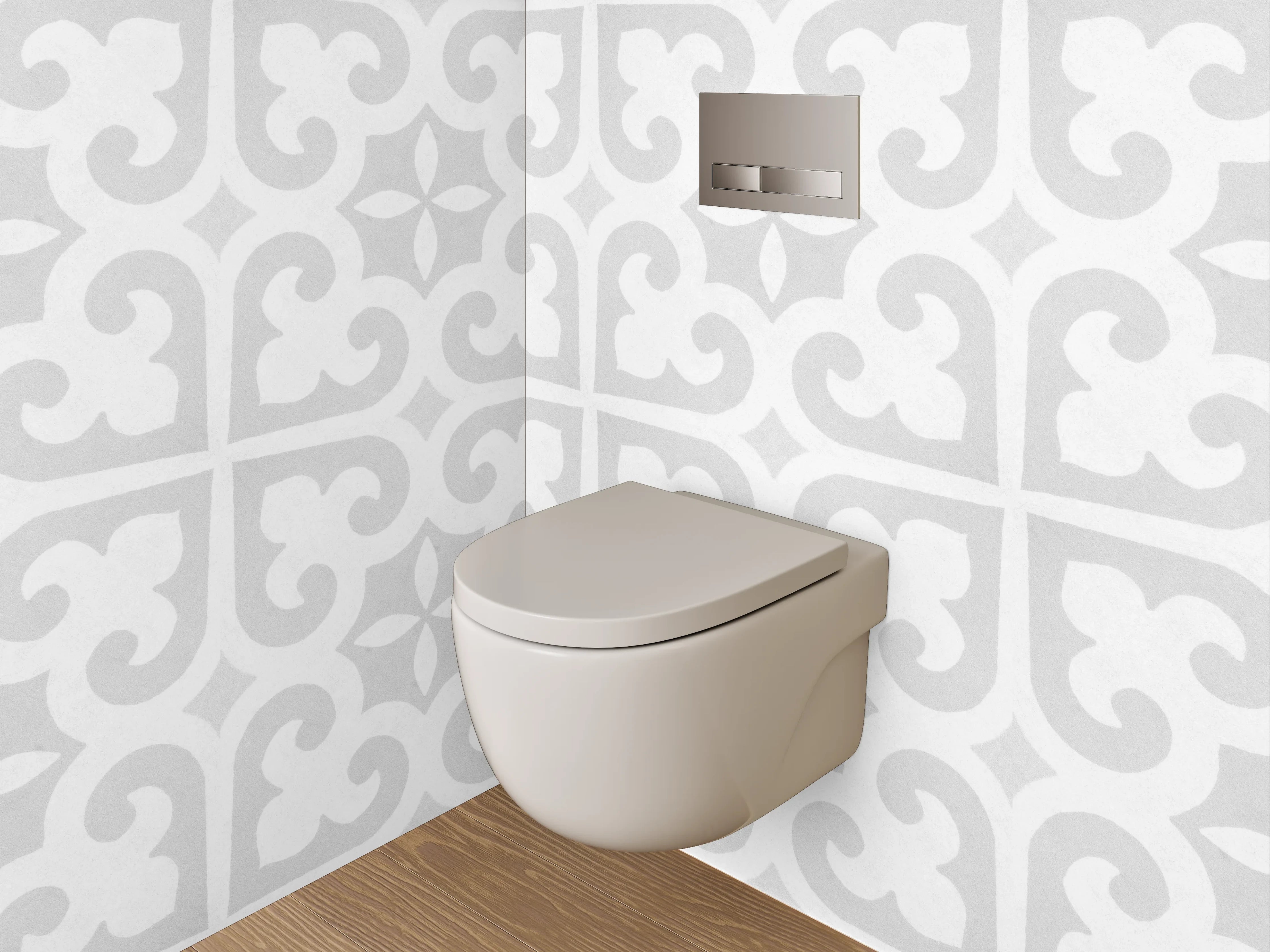 WC-Rückwand - Weiß-graues Ornament-Muster modern