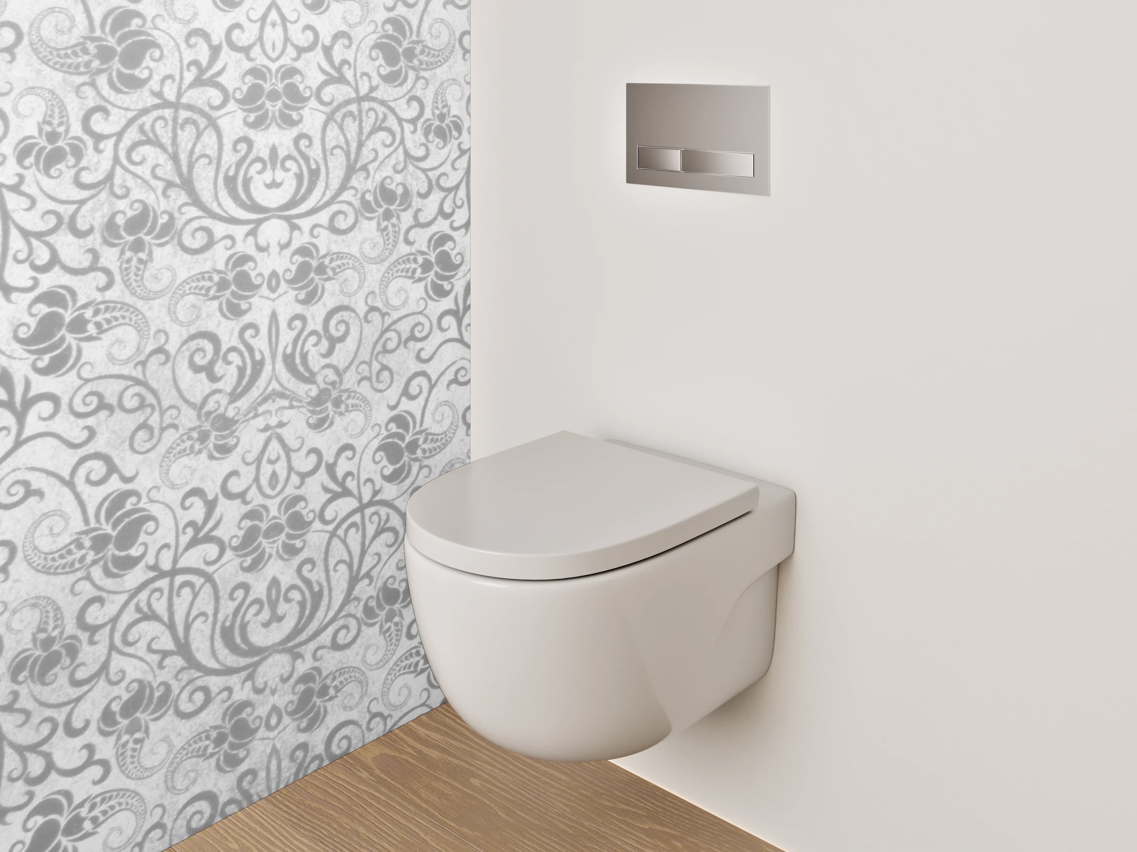 WC-Rückwand - Weiß-graues Ornamente Muster Marmoroptik
