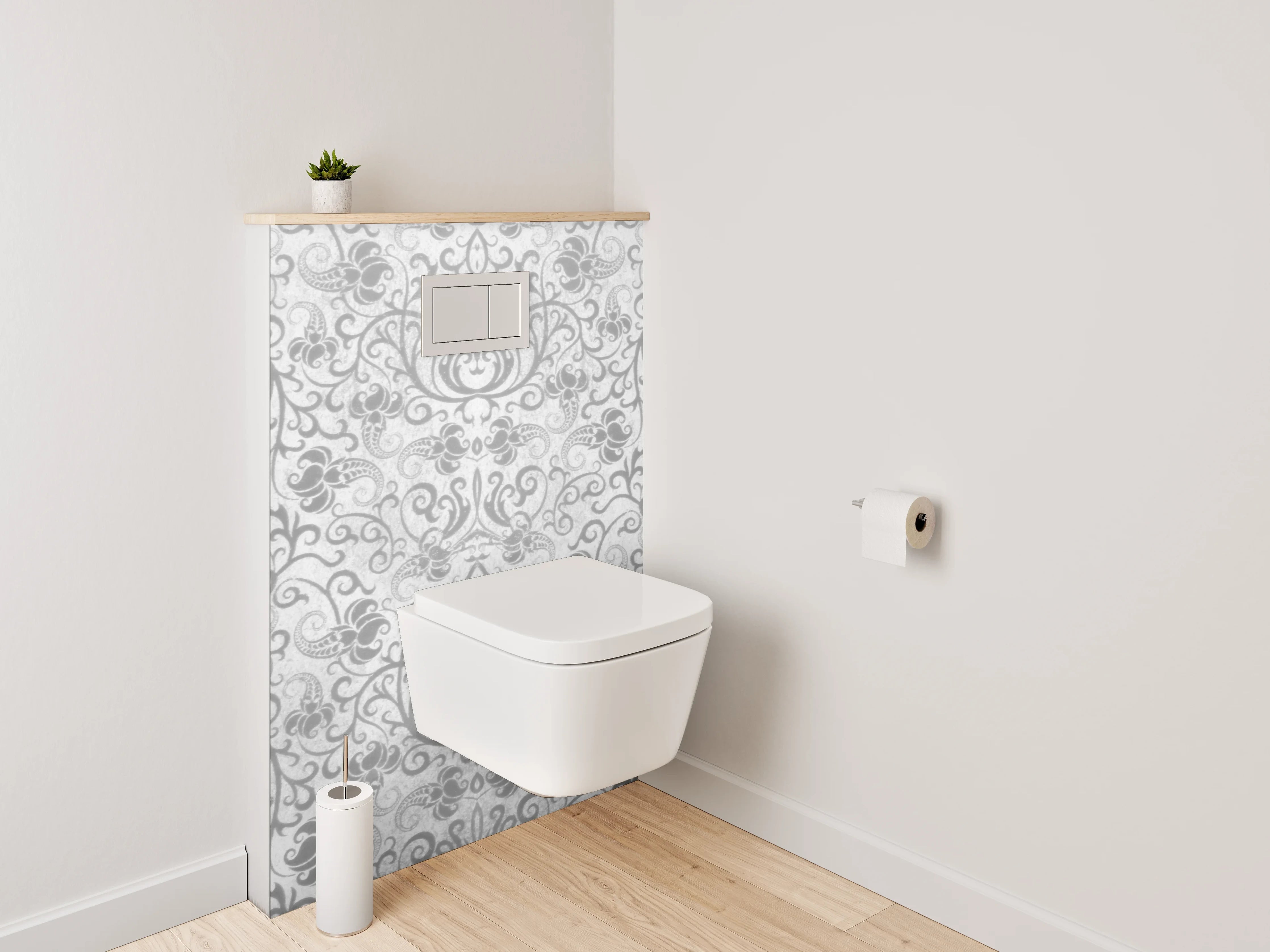 WC-Rückwand - Weiß-graues Ornamente Muster Marmoroptik