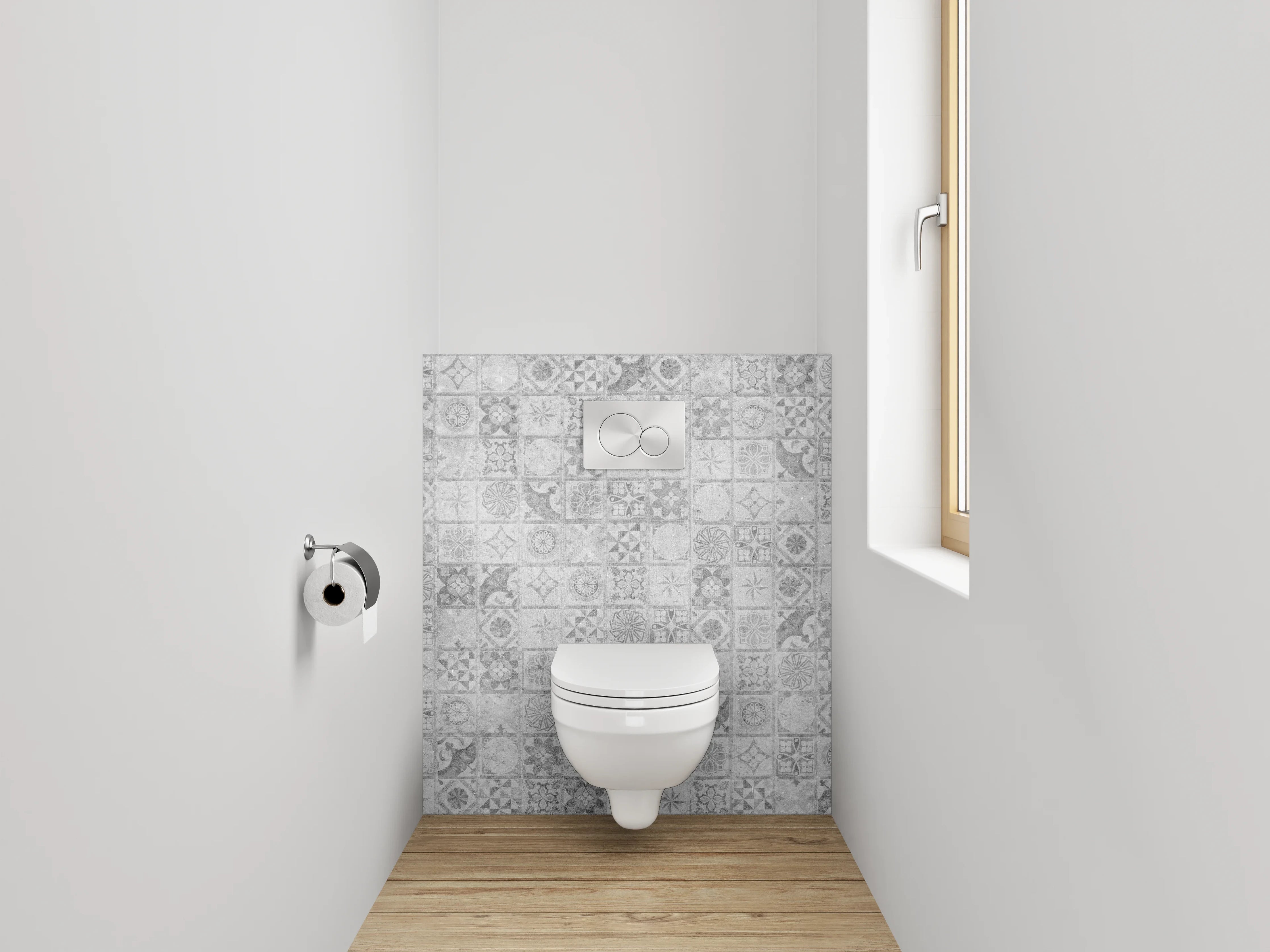 WC-Rückwand - Weiß-graues Vintage Mosaik Muster