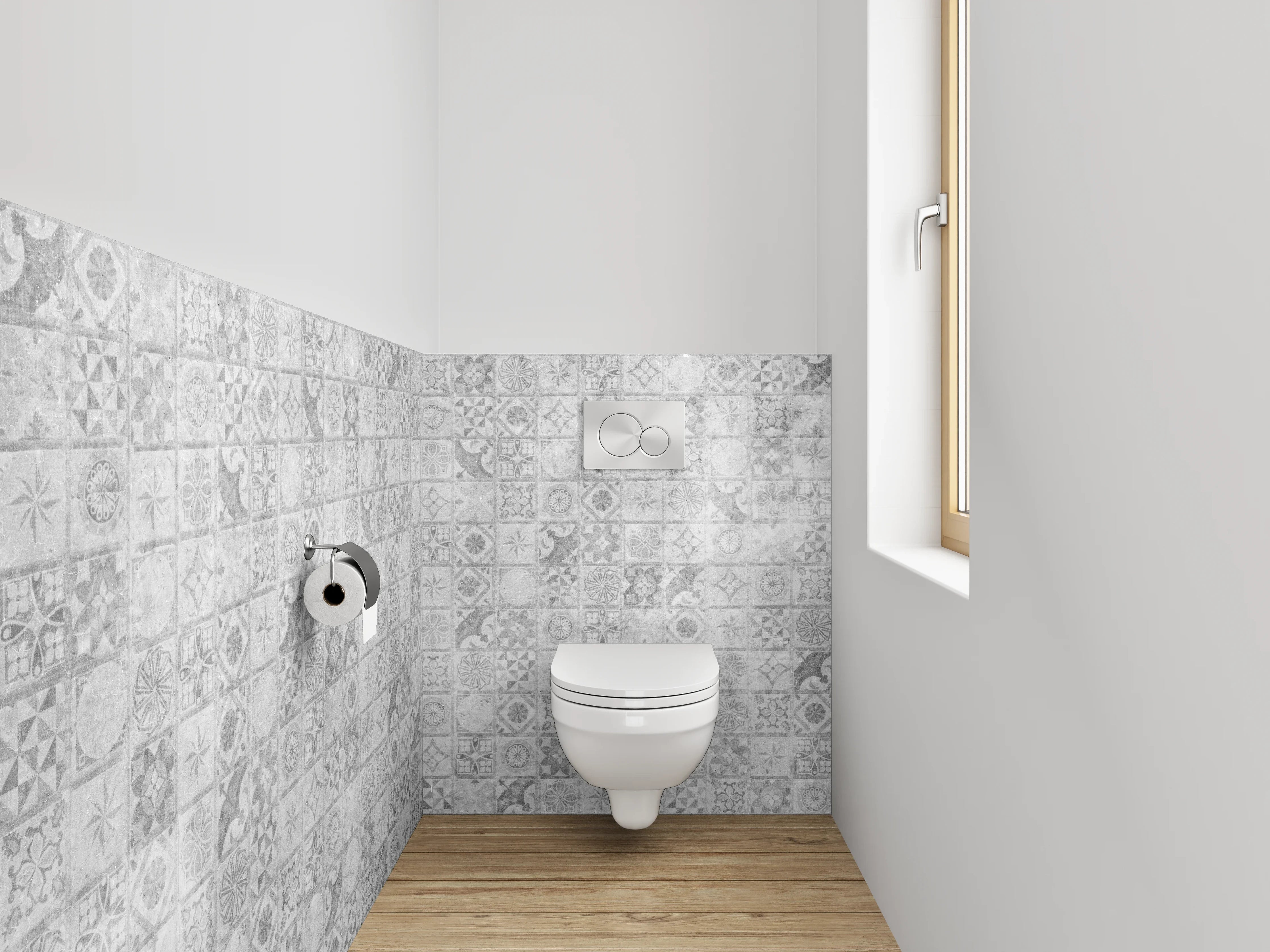 WC-Rückwand - Weiß-graues Vintage Mosaik Muster