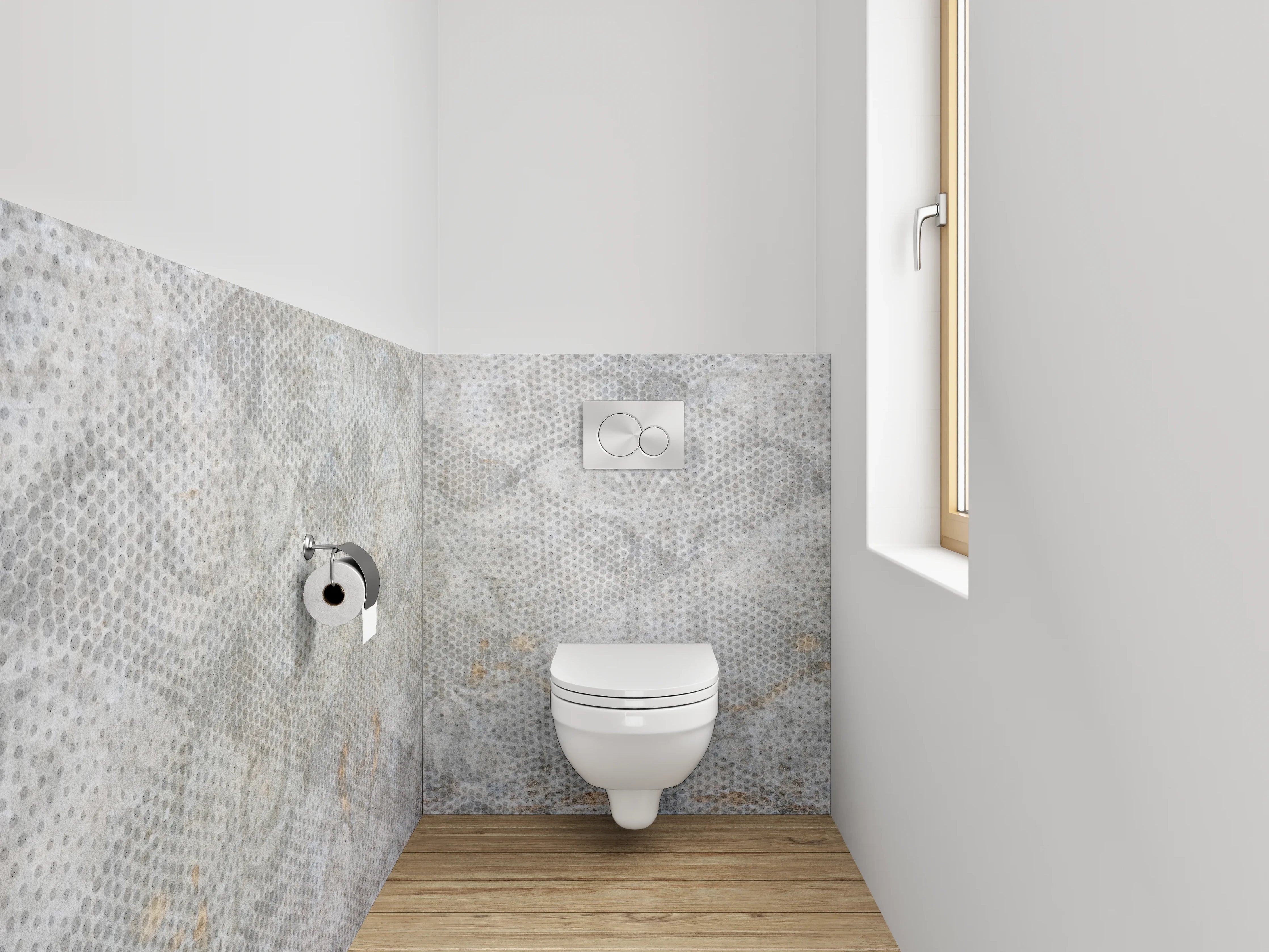 WC-Rückwand - Weiß-graues Vintage Ornament Muster