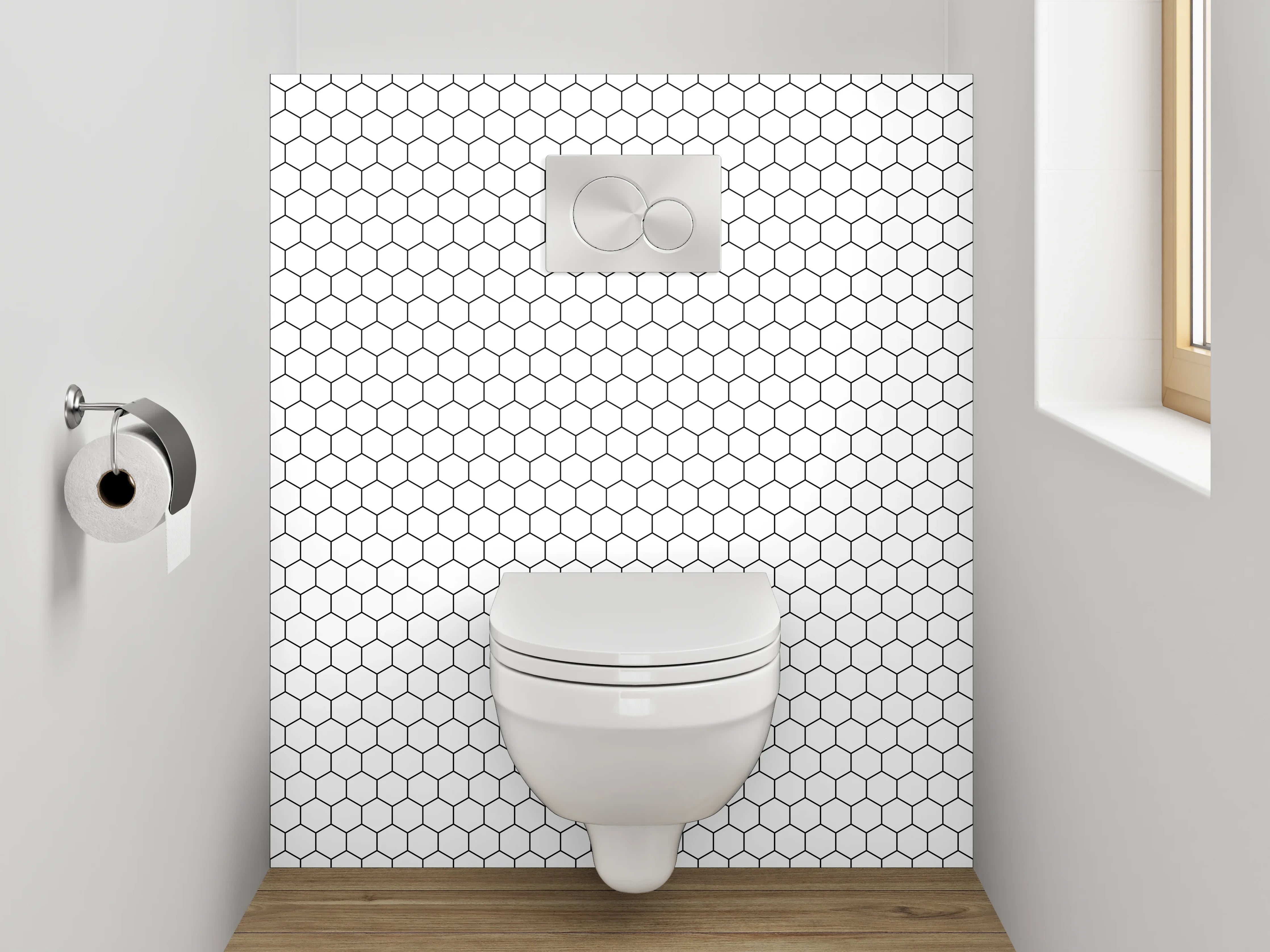 WC-Rückwand - Weiß-graues Wabenmuster modern minimalistisch