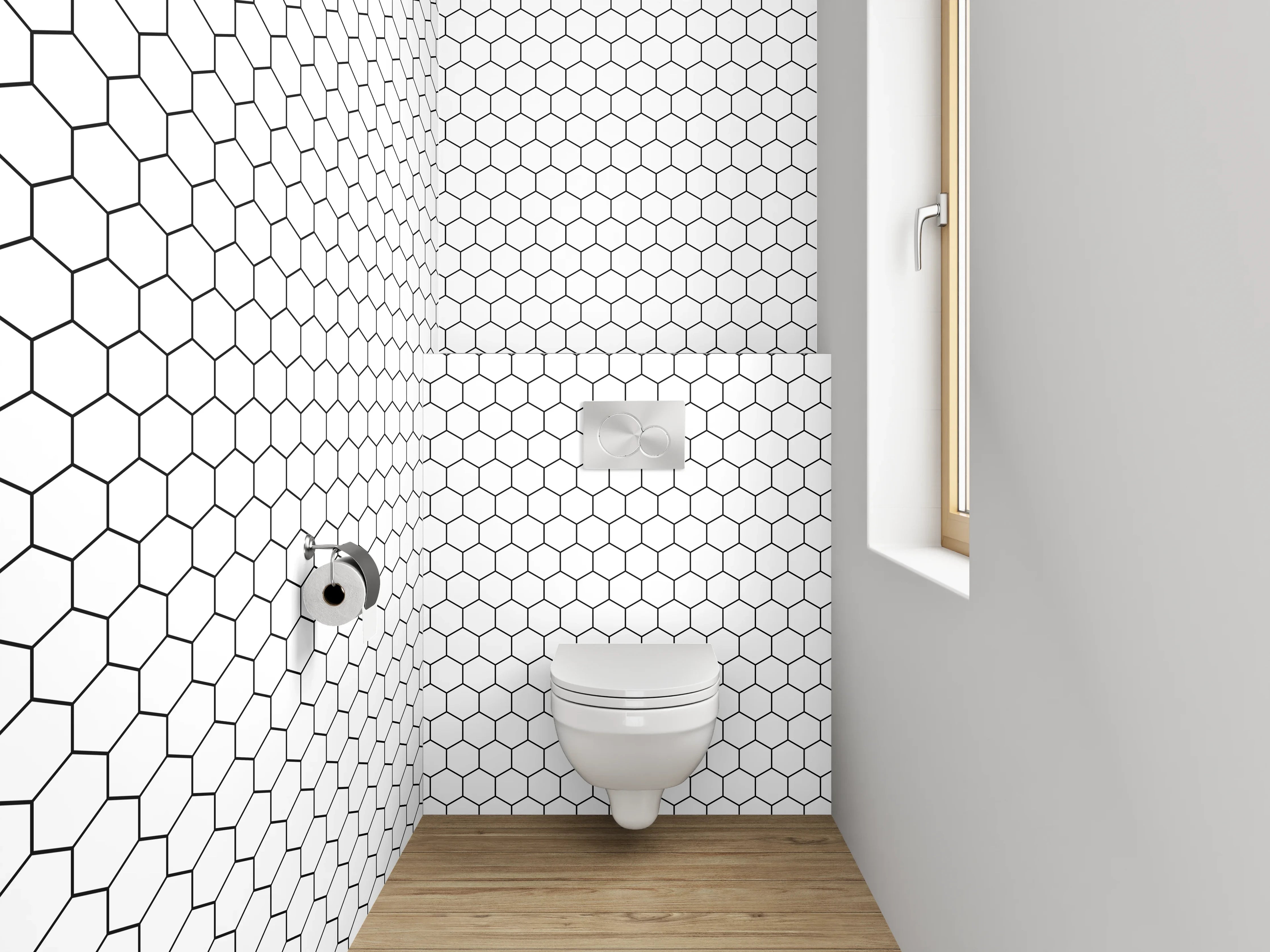 WC-Rückwand - Weiß-graues Wabenmuster modern minimalistisch