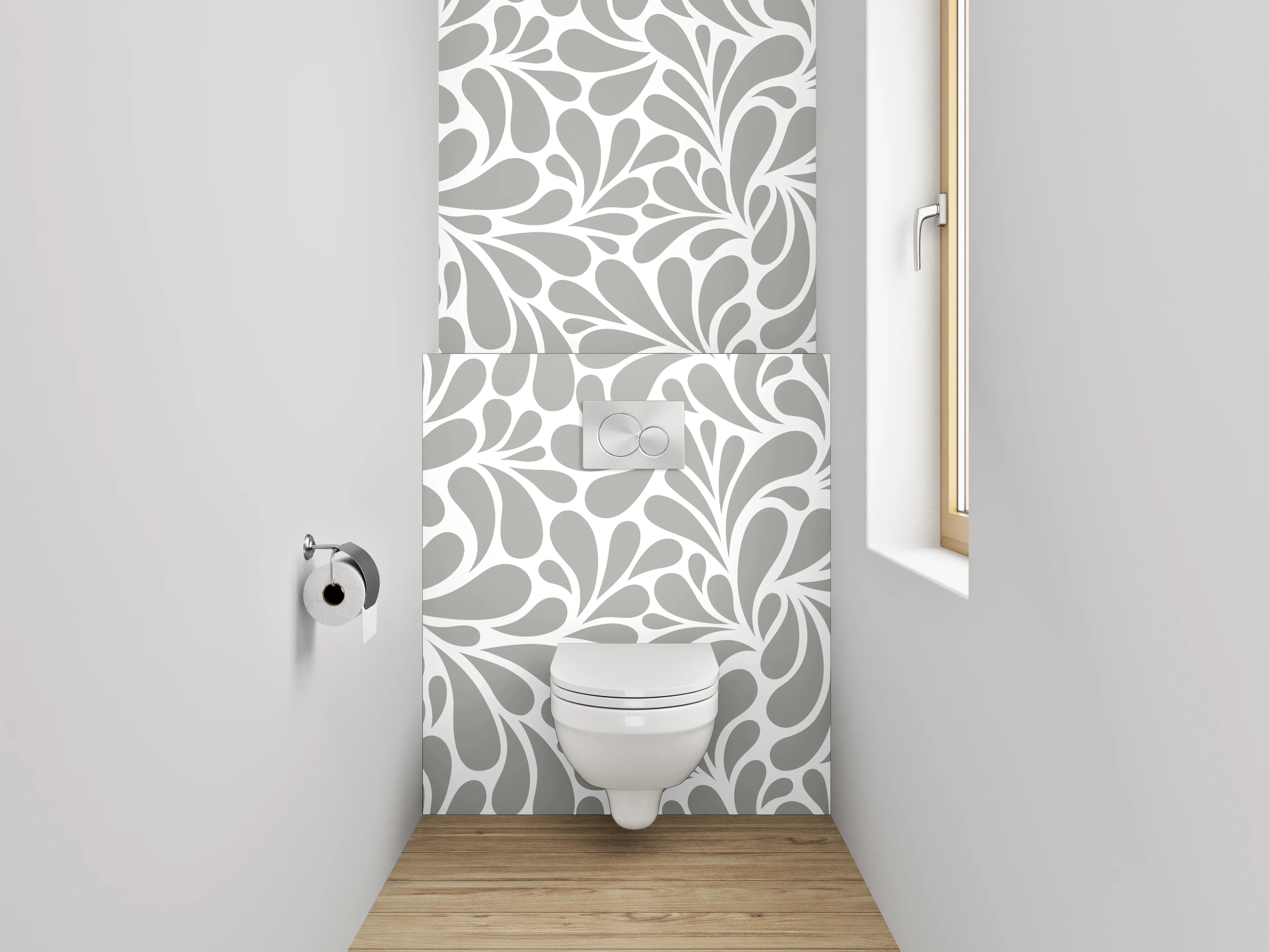 WC-Rückwand - Weiß-graues florales Wirbelmuster