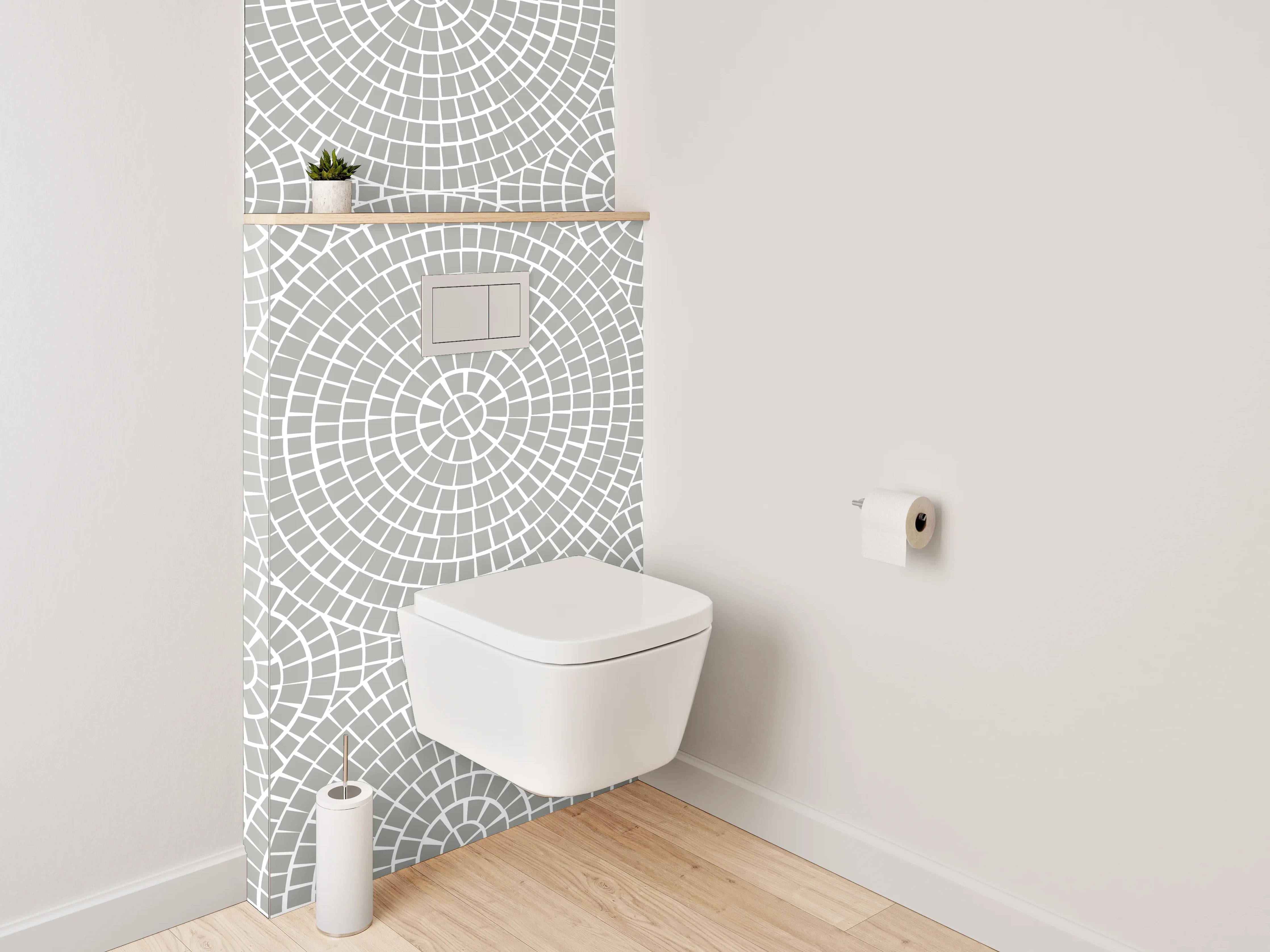 WC-Rückwand - Weiß-graues geometrisches Kreismuster