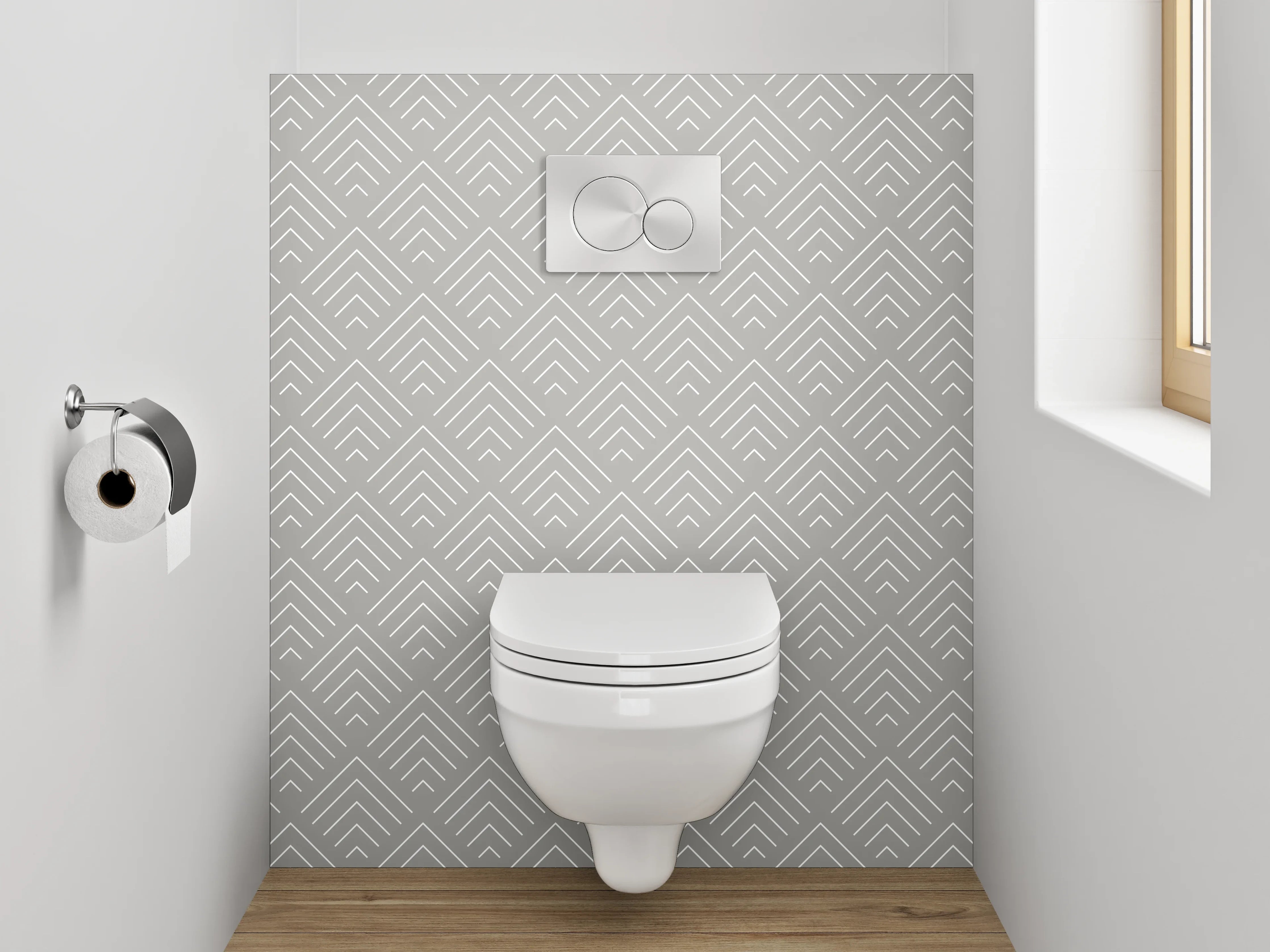 WC-Rückwand - Weiß-graues geometrisches Linienmuster