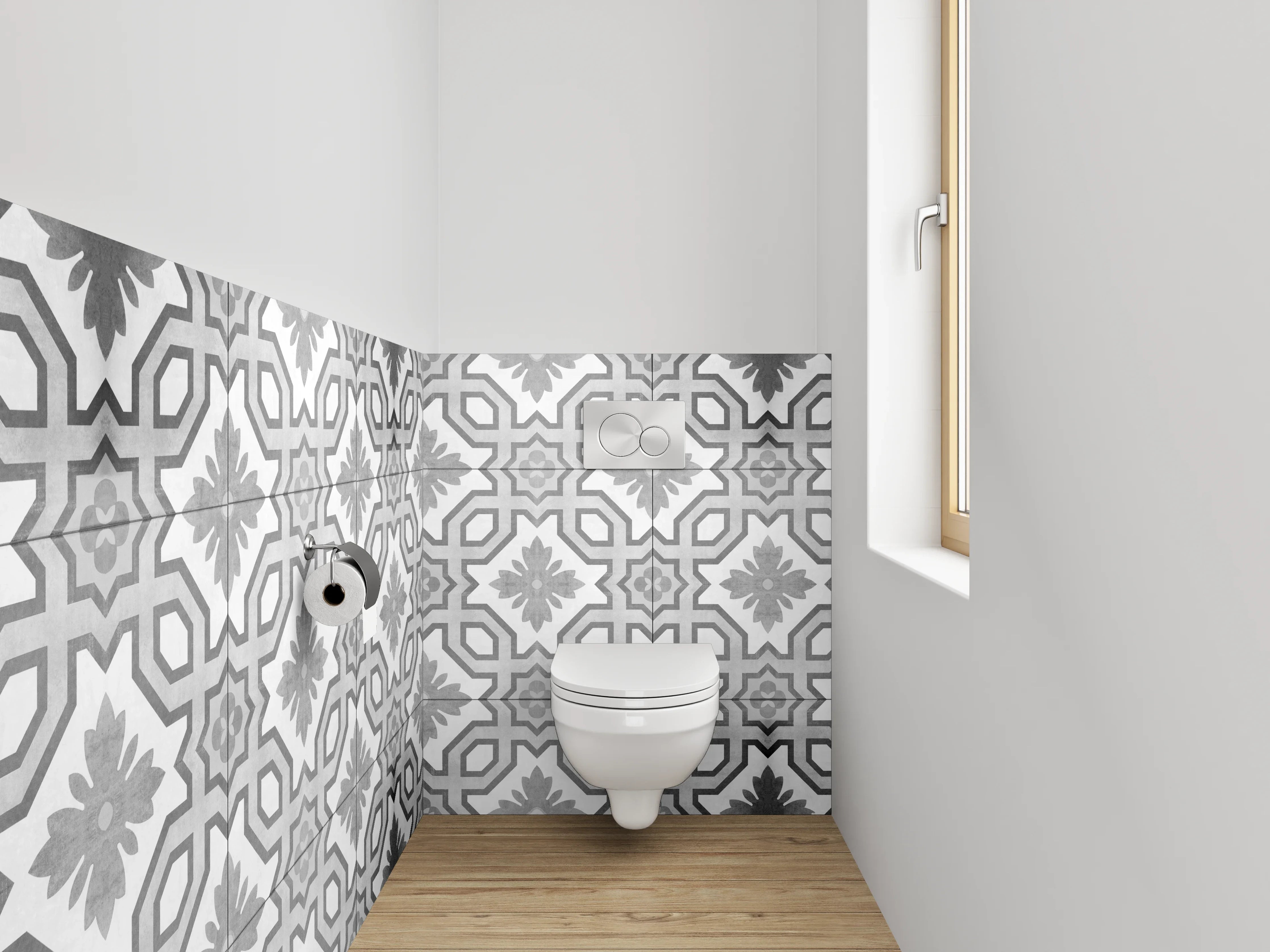 WC-Rückwand - Weiß-graues geometrisches Muster Schwarz-Weiß