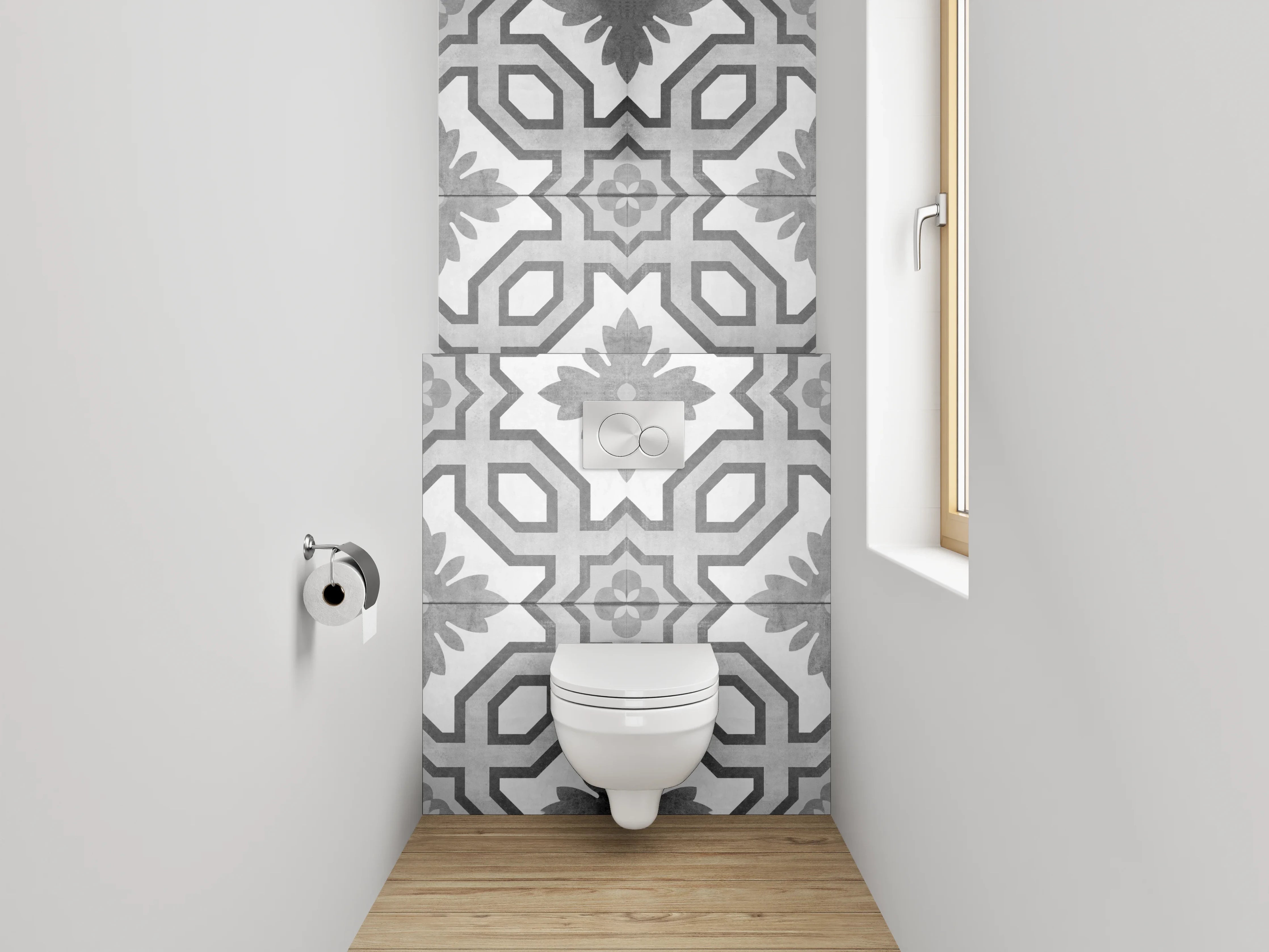 WC-Rückwand - Weiß-graues geometrisches Muster Schwarz-Weiß