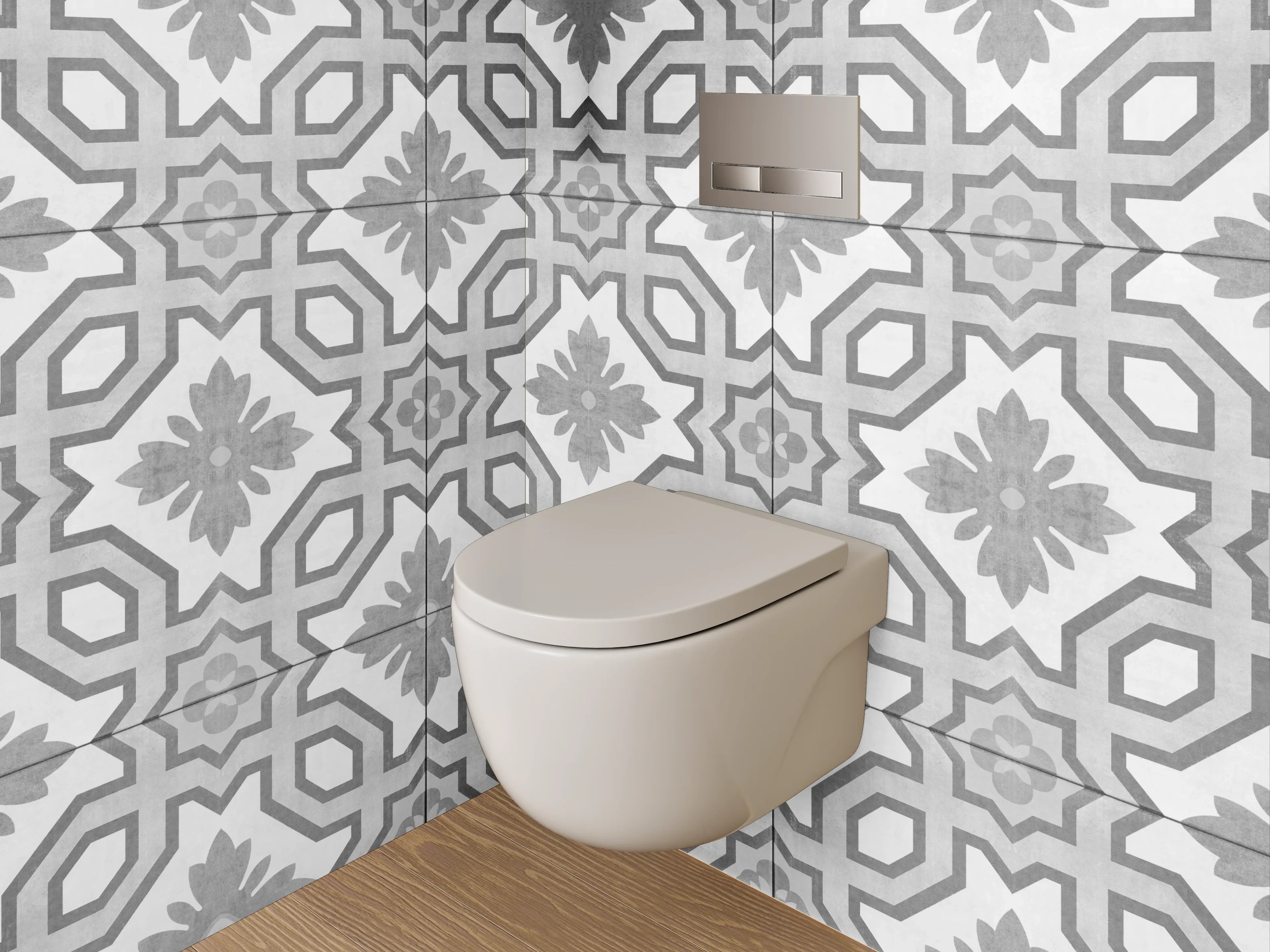 WC-Rückwand - Weiß-graues geometrisches Muster Schwarz-Weiß