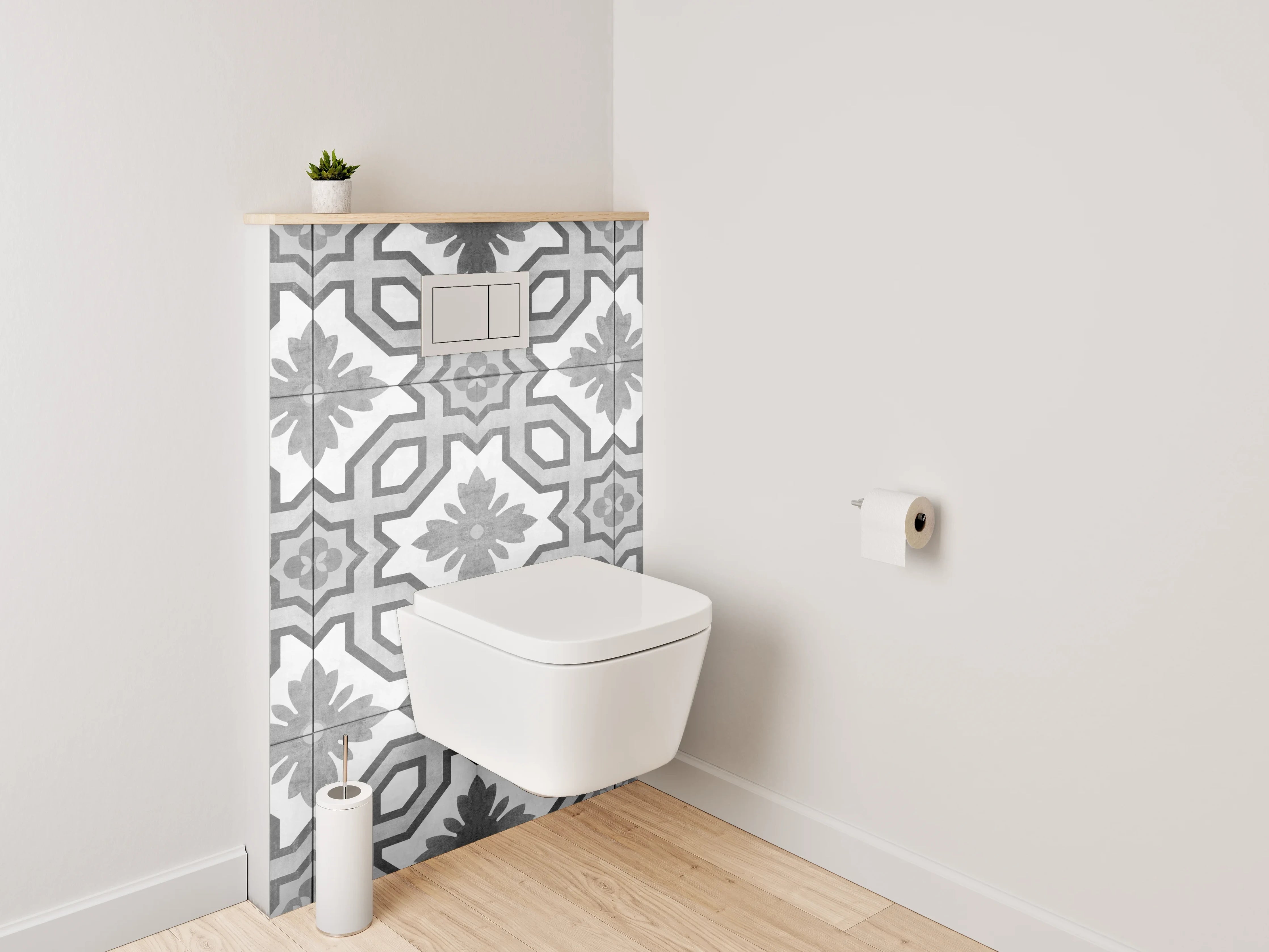 WC-Rückwand - Weiß-graues geometrisches Muster Schwarz-Weiß