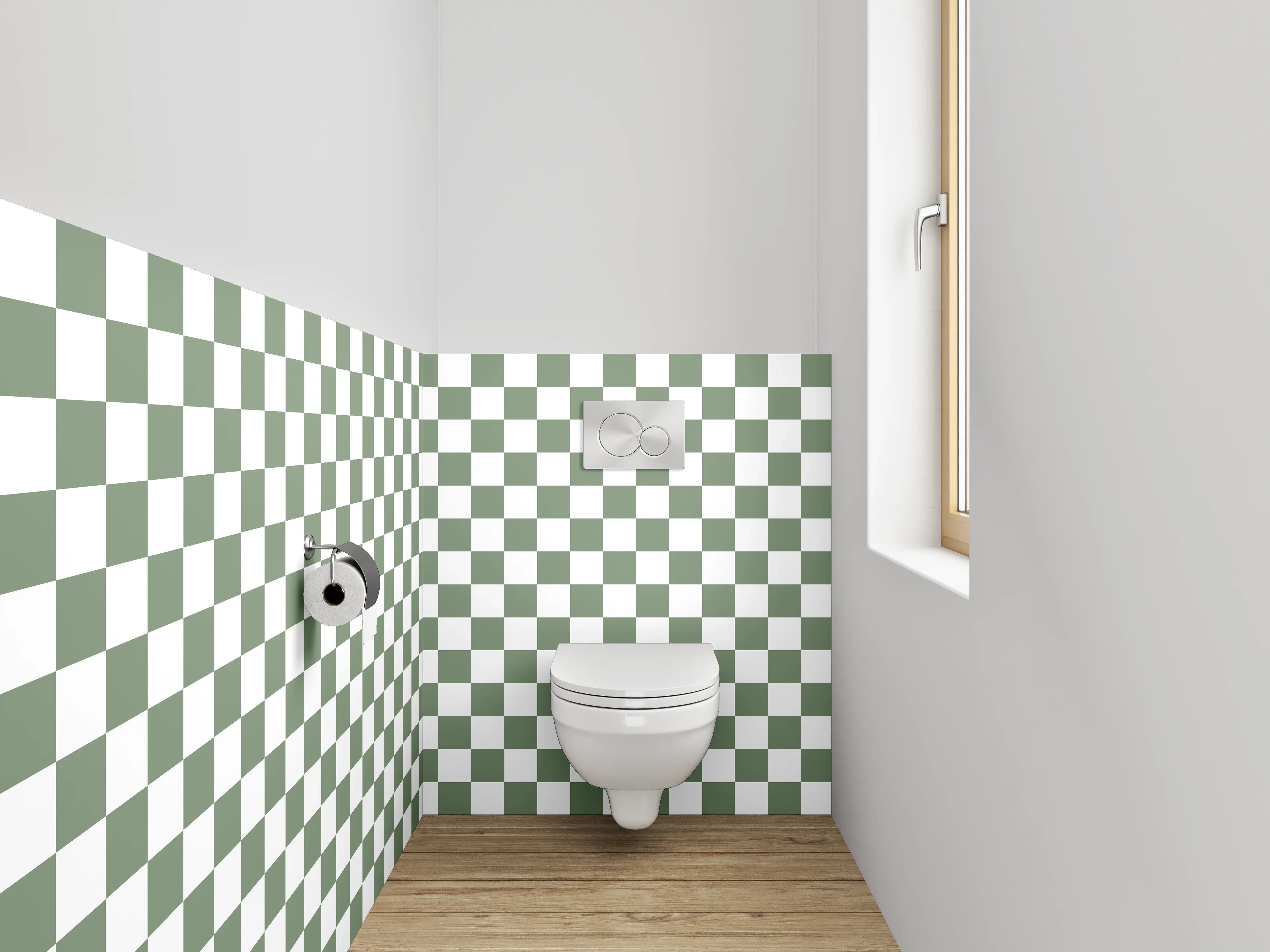 WC-Rückwand - Weiß-grünes Schachbrettmuster Modern